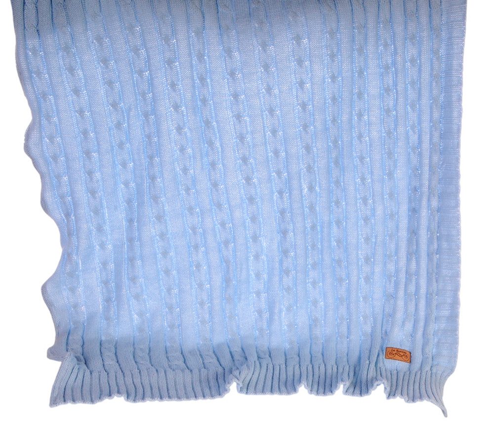 Babydecke Leichte Baby Decke Strickdecke aus Baumwolle in blau weiß creme rosa, La Bortini, leicht, mit Zopfmuster, gestrickte Tagesdecke für Neugeborene