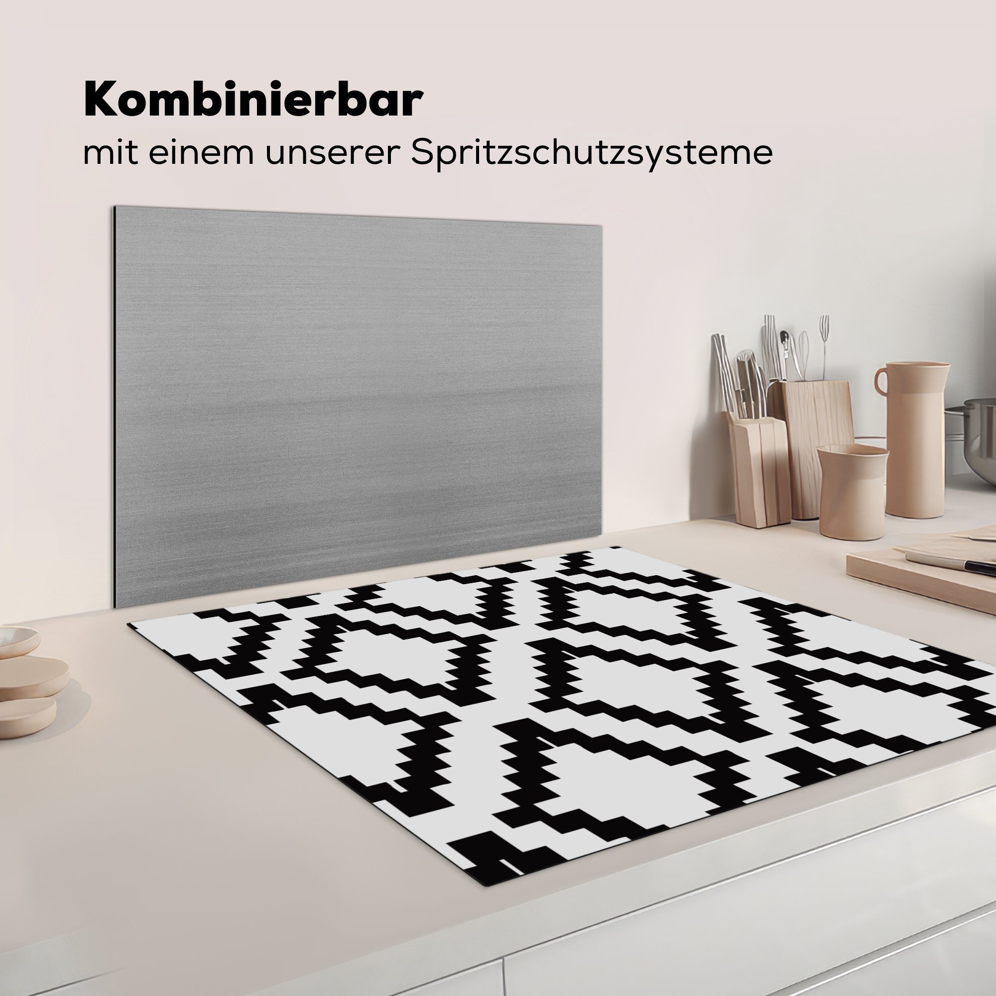 MuchoWow küche Block Vinyl, Muster (1 Schwarz, - Herdblende-/Abdeckplatte Arbeitsplatte Ceranfeldabdeckung, tlg), cm, für - 78x78