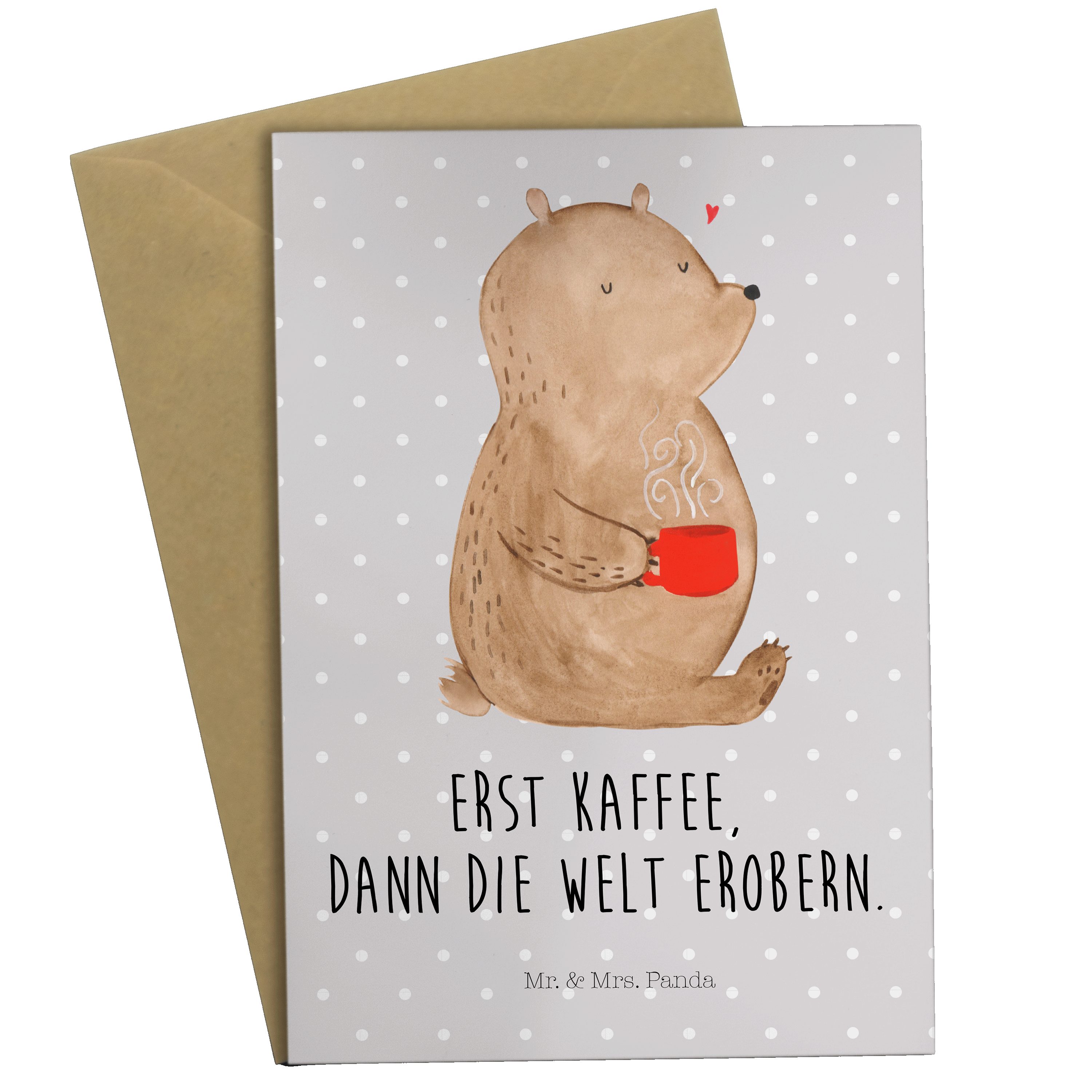 Mr. & Mrs. Panda Grußkarte Bär Kaffee - Grau Pastell - Geschenk, Glückwunschkarte, Hochzeitskart