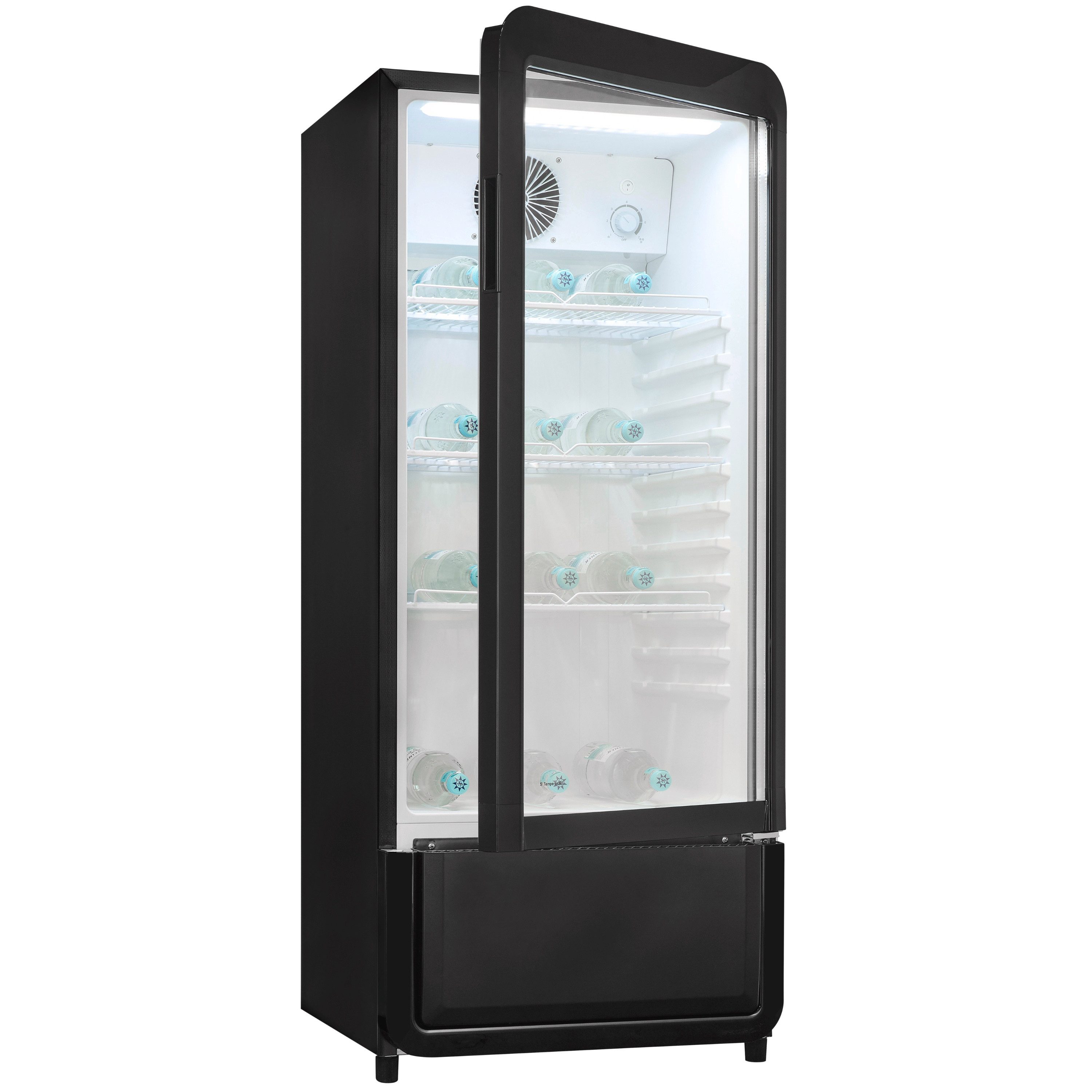 exquisit Getränkekühlschrank GKS180-GT-431D, 132.5 cm hoch, 54 cm breit, 200l Glastürkühlschrank mit LED, Umluftventilator, 3 Ablagen, CoolPro