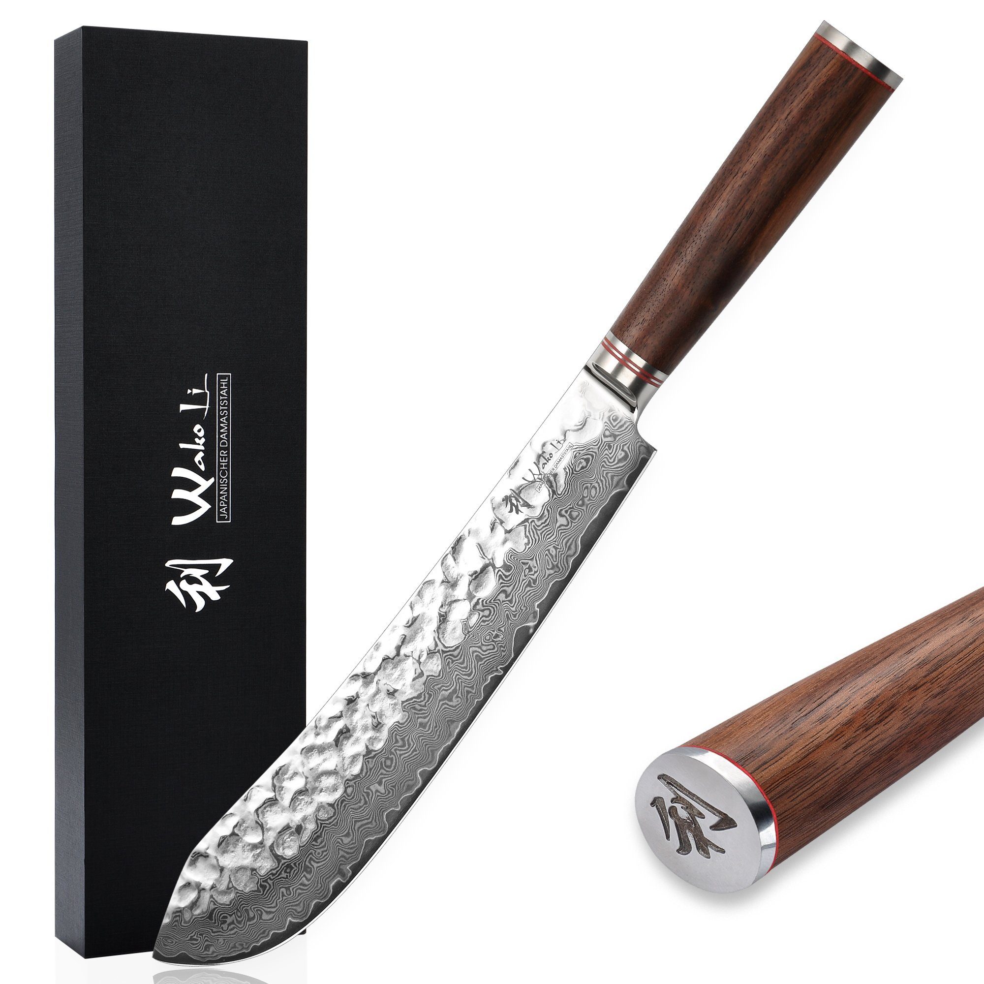 OTTO Kochmesser Wakoli Nussbaum Damast BBQ Blockmesser I 30 cm Klinge I Nussbaumholzgr