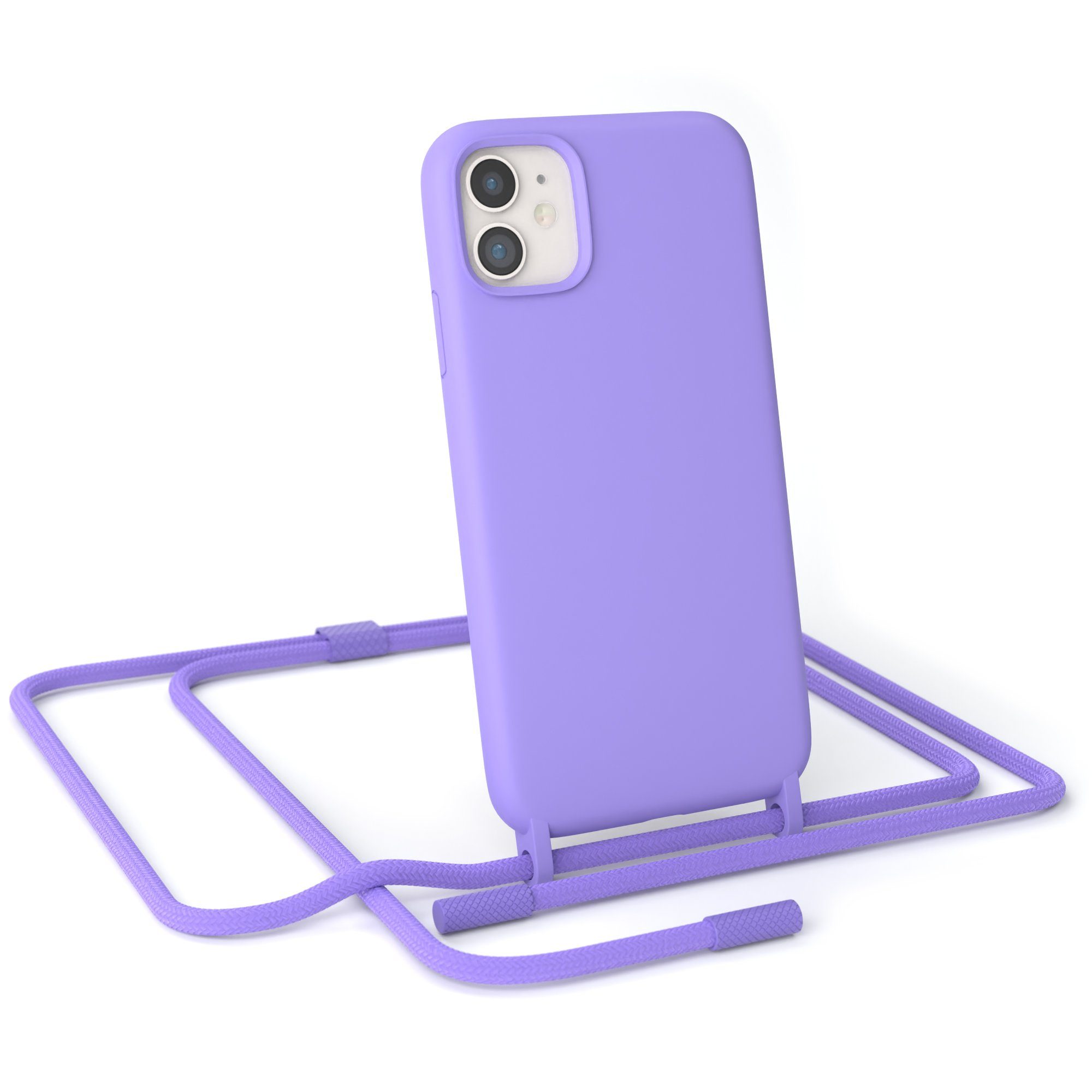 EAZY CASE Handykette Runde Kette für Apple iPhone 11 6,1 Zoll, Ketten Kordel Transparent Case abnehmbare Handyhülle Flieder Lila Gold
