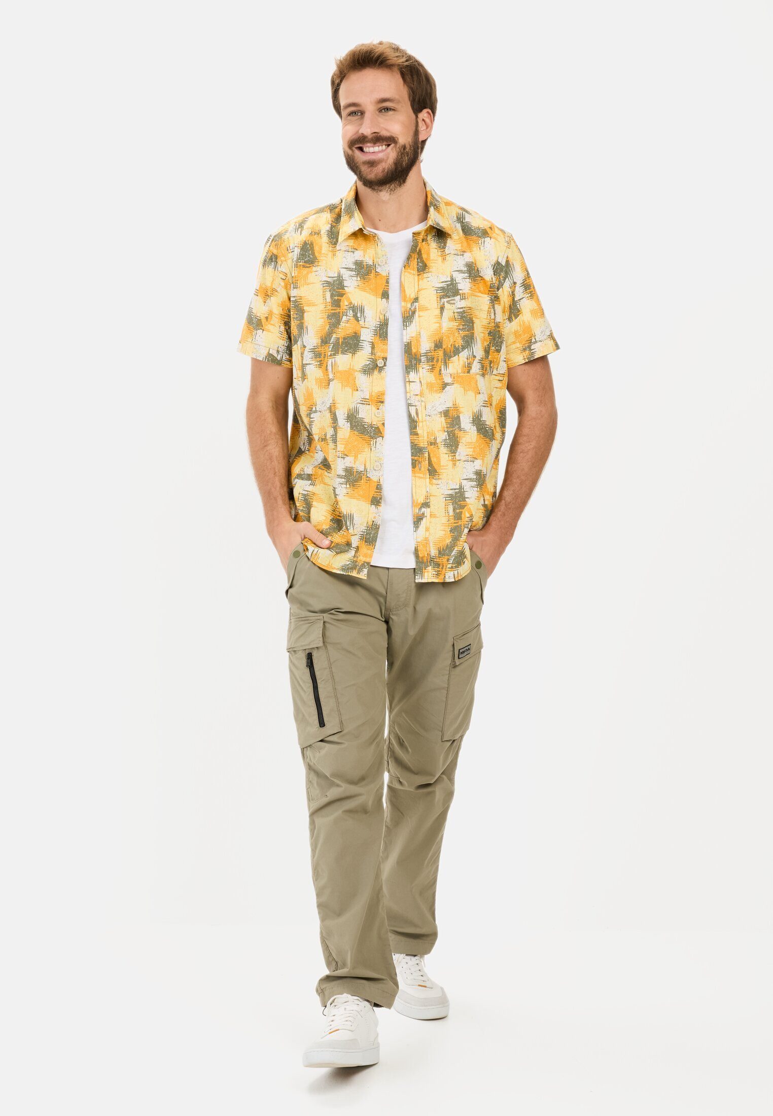 camel active Kurzarmhemd mit Strukturmuster Kurzarm Kentkragen Kentkragen