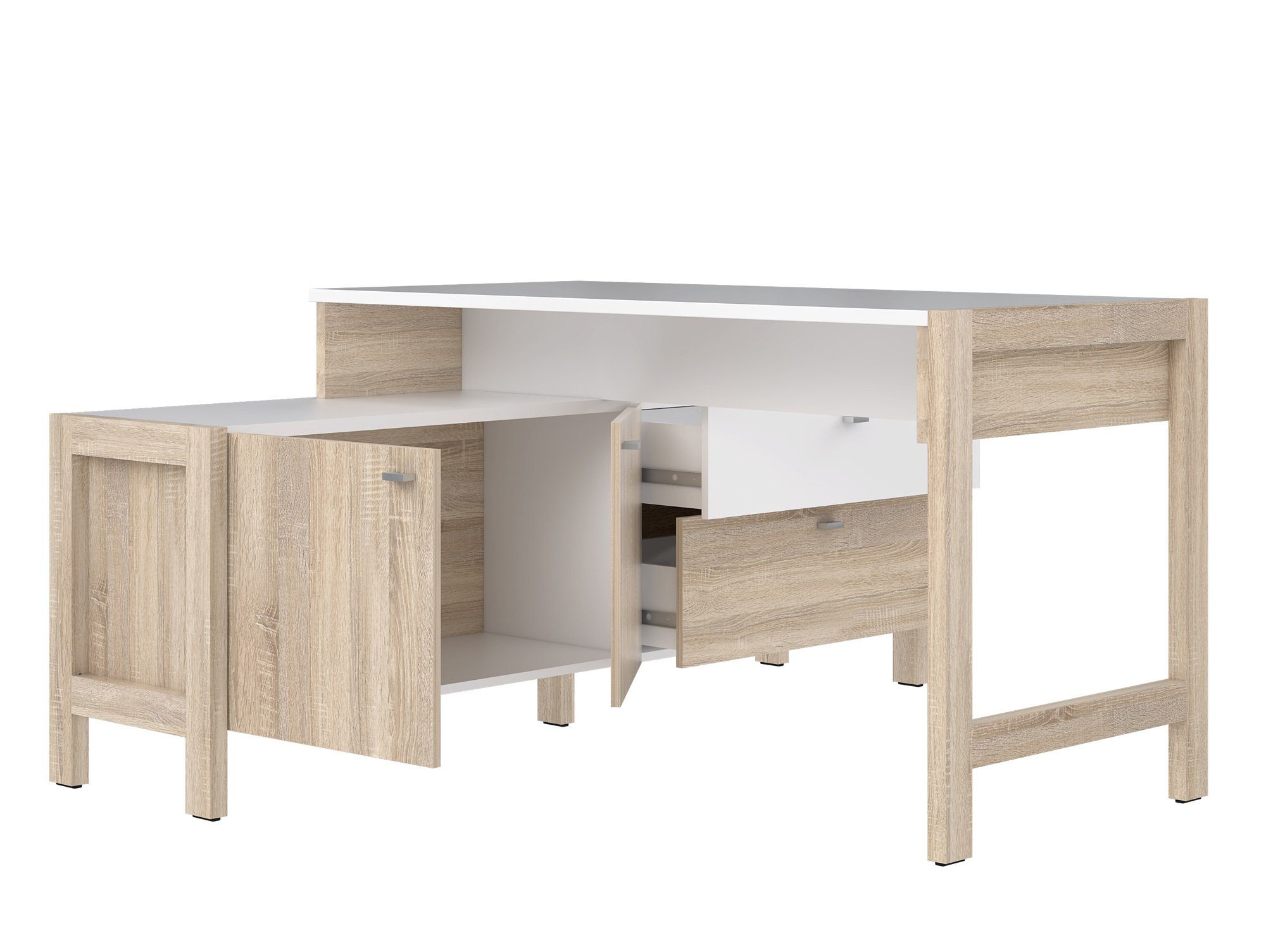 Moebel-Eins Schreibtisch, HALDO Dekorspanplatte, sonomafarbig/weiss Schreibtisch, Material Eiche