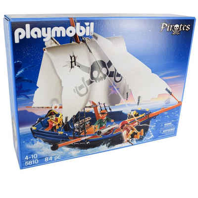 Playmobil® Spielbausteine Playmobil 5810 Pirates Segelboot mit funktionierender Kanone & Piraten, (5810)