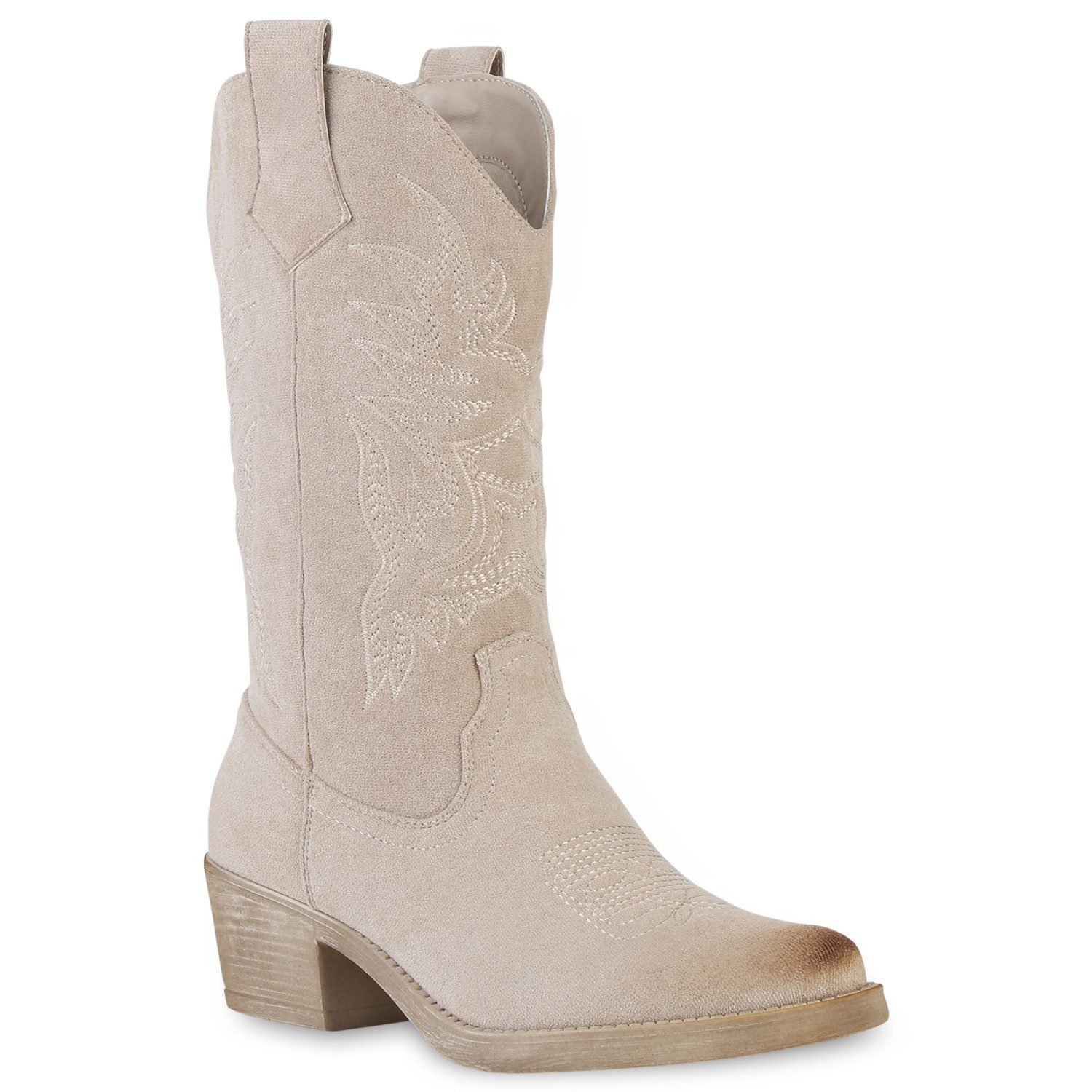 VAN HILL 840336 Cowboystiefel Damen Cowboystiefel Stiefel Stickereien Holzo günstig online kaufen