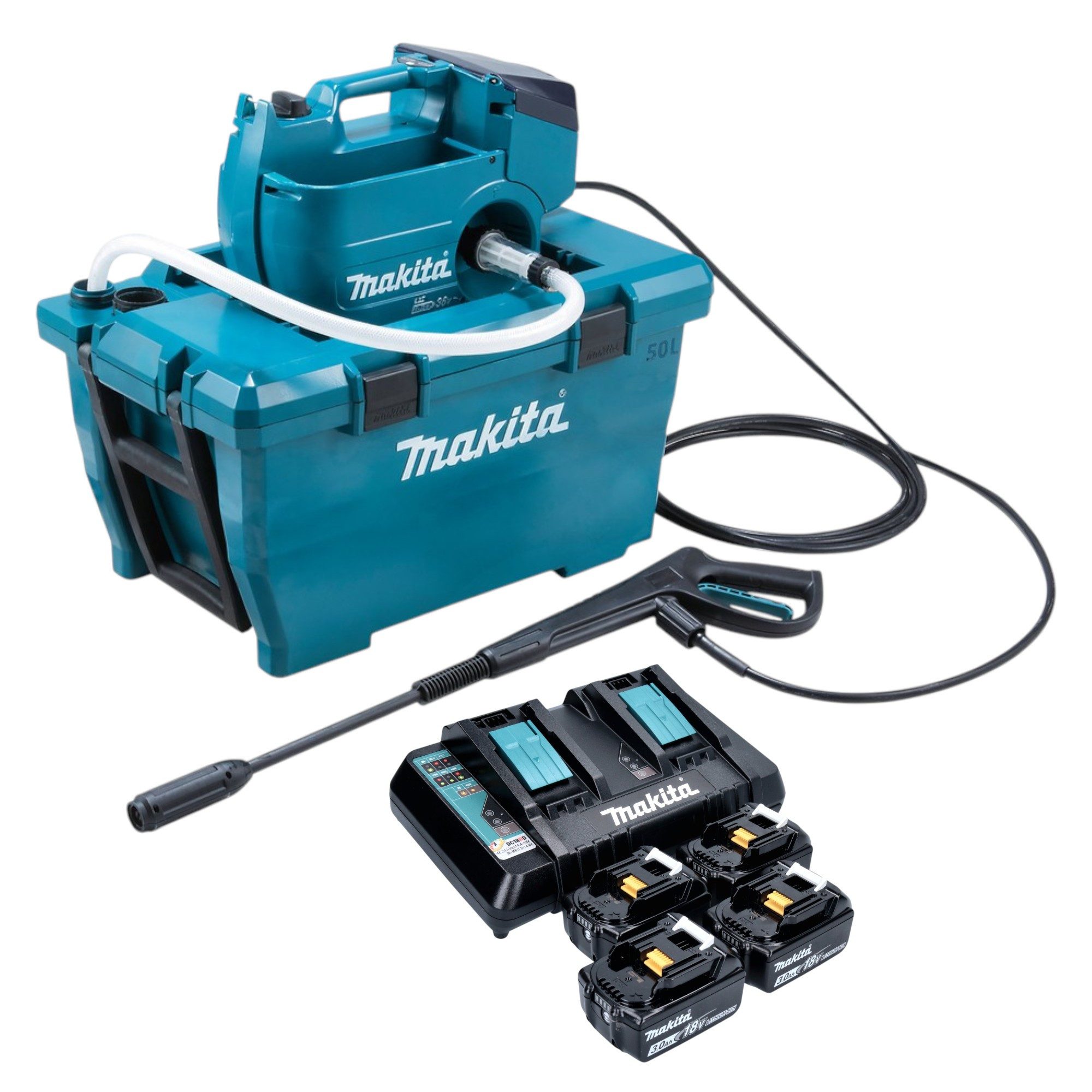 Makita Hochdruckreiniger DHW 080 PF4K Akku Hochdruckreiniger 36 V (2x 18 V) 80 bar 380 l/h