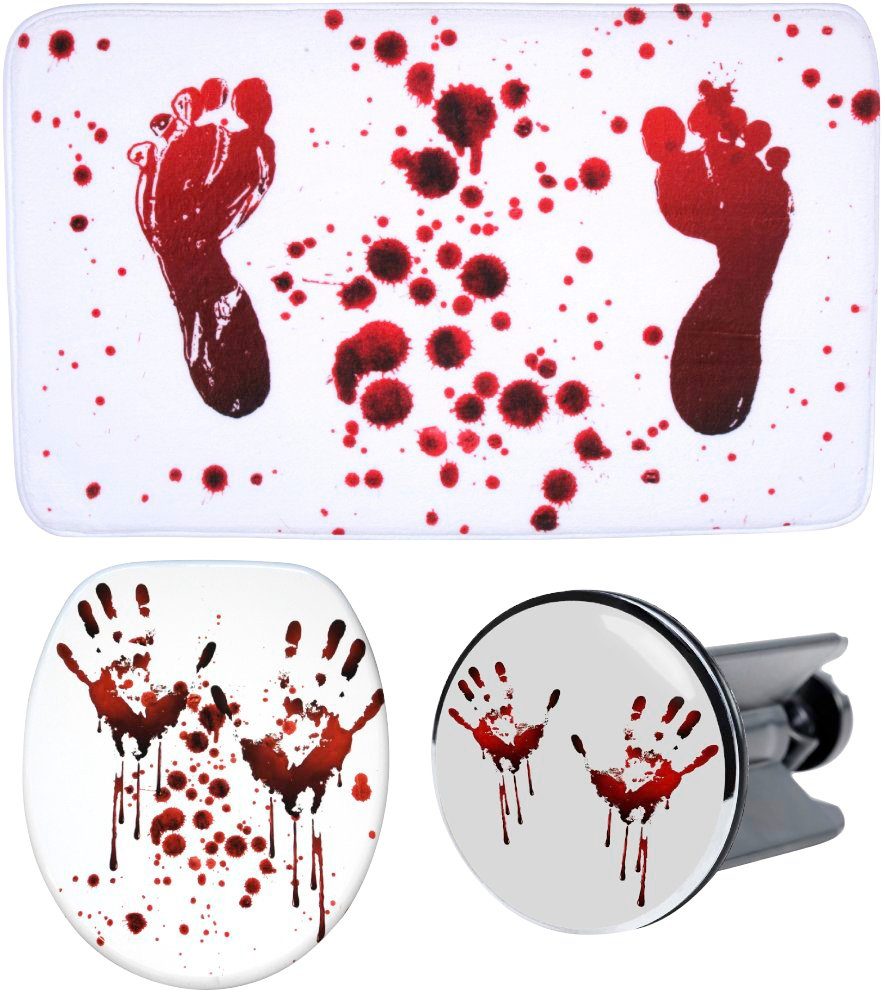 Sanilo Badaccessoire-Set Blood, Komplett-Set, 3 tlg., bestehend aus WC-Sitz, Badteppich und Waschbeckenstöpsel