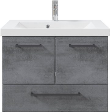 Saphir Badmöbel-Set Quickset 945 3-teilig, Mineralmarmor-Waschtisch mit LED-Spiegelschrank, (4-St), Midischrank, 6 Türen, 3 Schubladen, 8 Einlegeböden, inkl. Türdämpfer