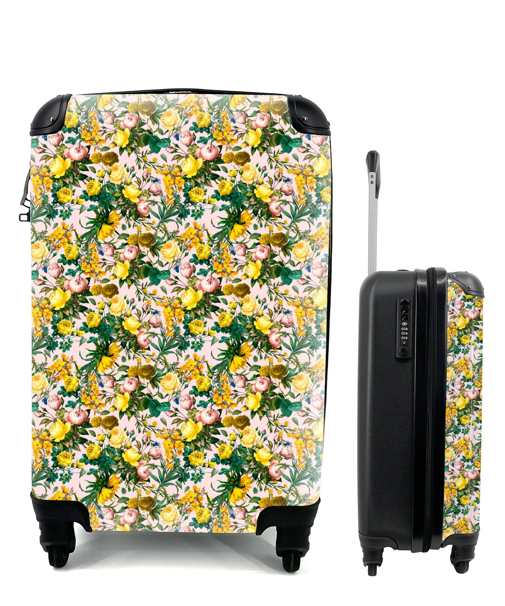 MuchoWow Handgepäckkoffer Blumen - Rosen 4 Reisetasche Rollen, - Ferien, Trolley, rollen, Gelb, für Handgepäck Reisekoffer mit