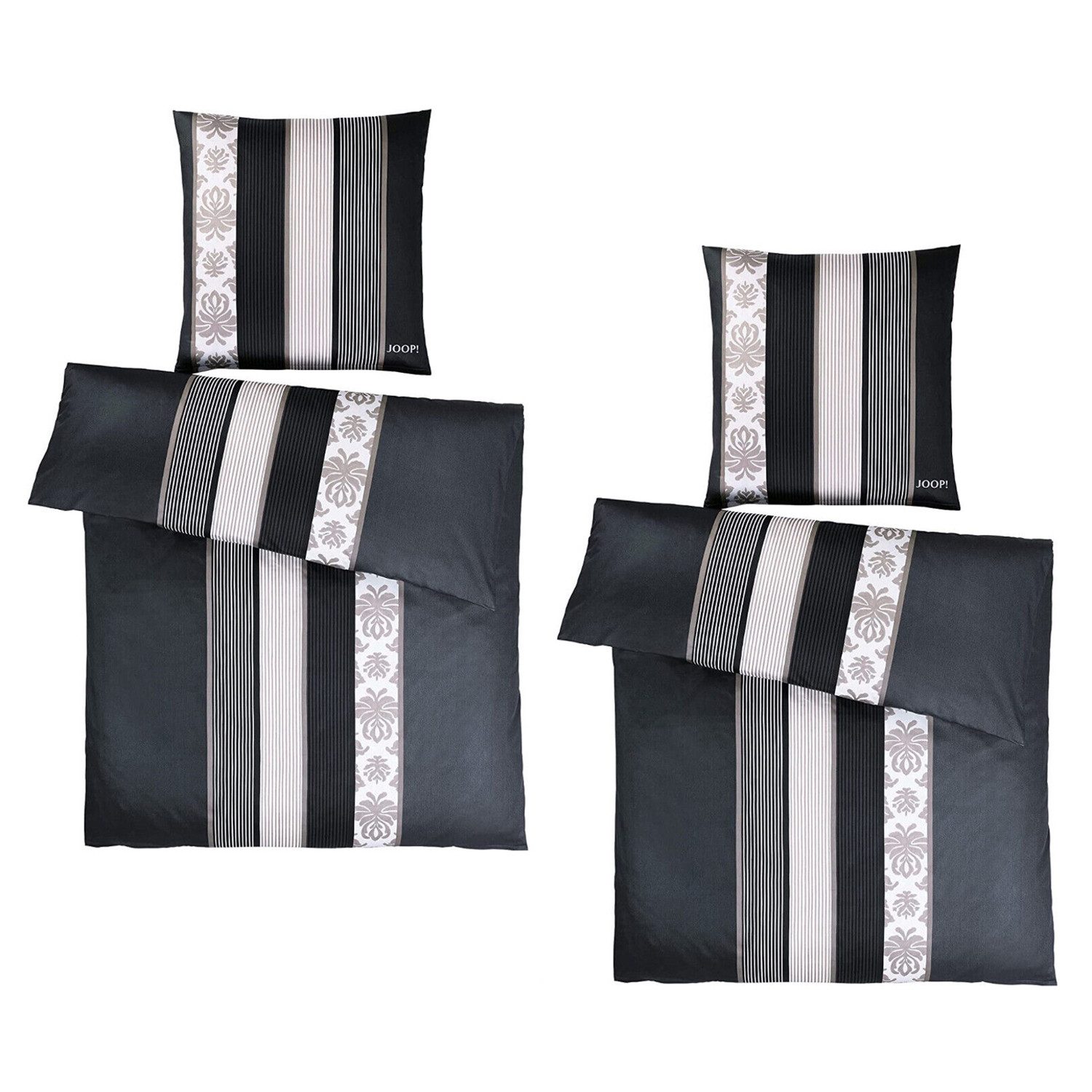 JOOP! Bettwäsche 4 tlg JOOP! Satin Bettwäsche Ornament Stripes 4022-9 schwarz 135x200, Comfort Satin, 4 teilig, Mit Reißverschluss