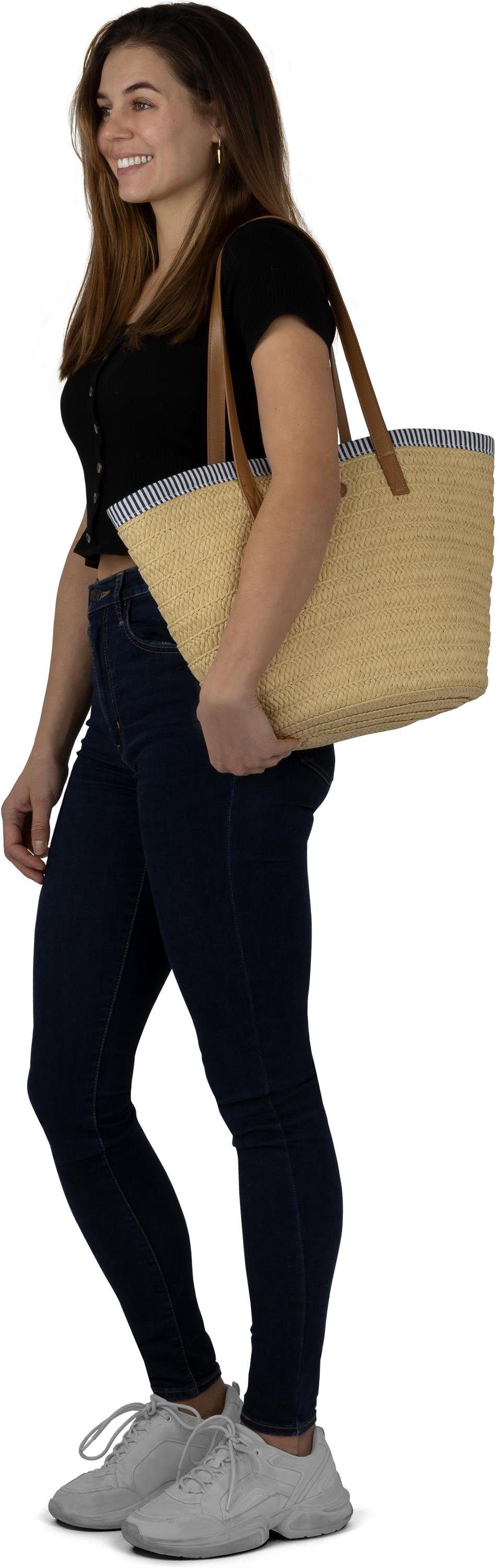 Mindanao, Strandtasche 10 Sommertasche Janice Liter Damen im für Stroh aus Strandtasche Maritim-Look
