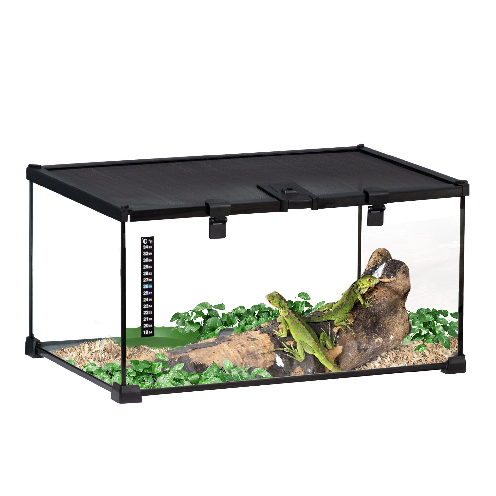 PawHut Terrarium Reptile Fütterungsbox Glasterrarium, mit Thermometer