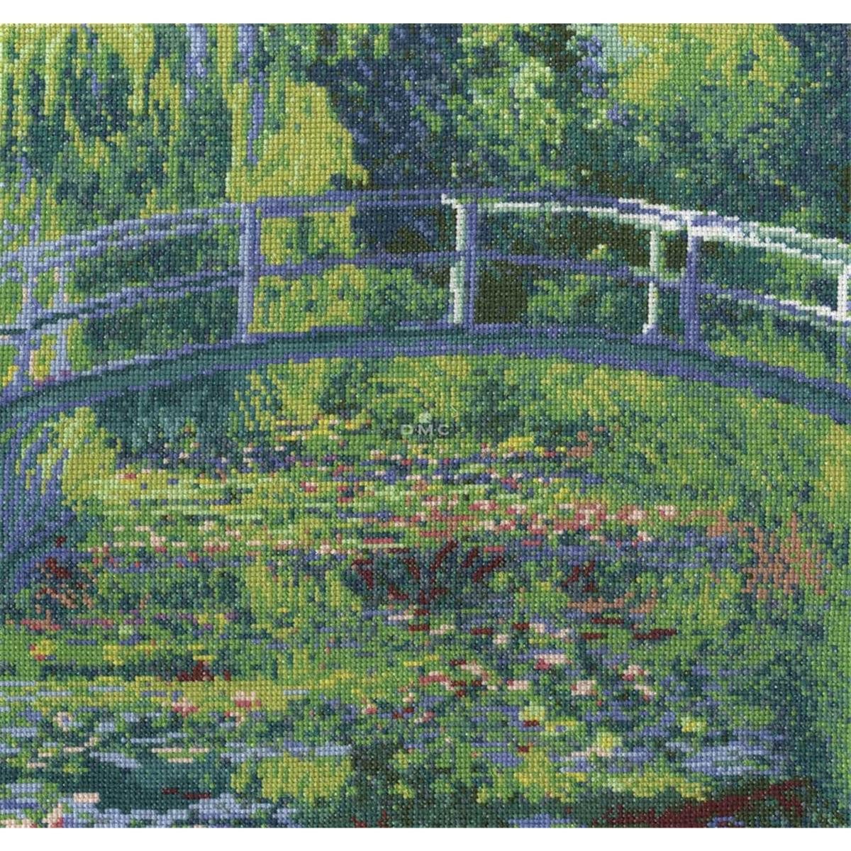 DMC Kreativset DMC Kreuzstich-Set "Seerosenteich mit japanischer Brücke" nach Claude, (embroidery kit by Marussia)