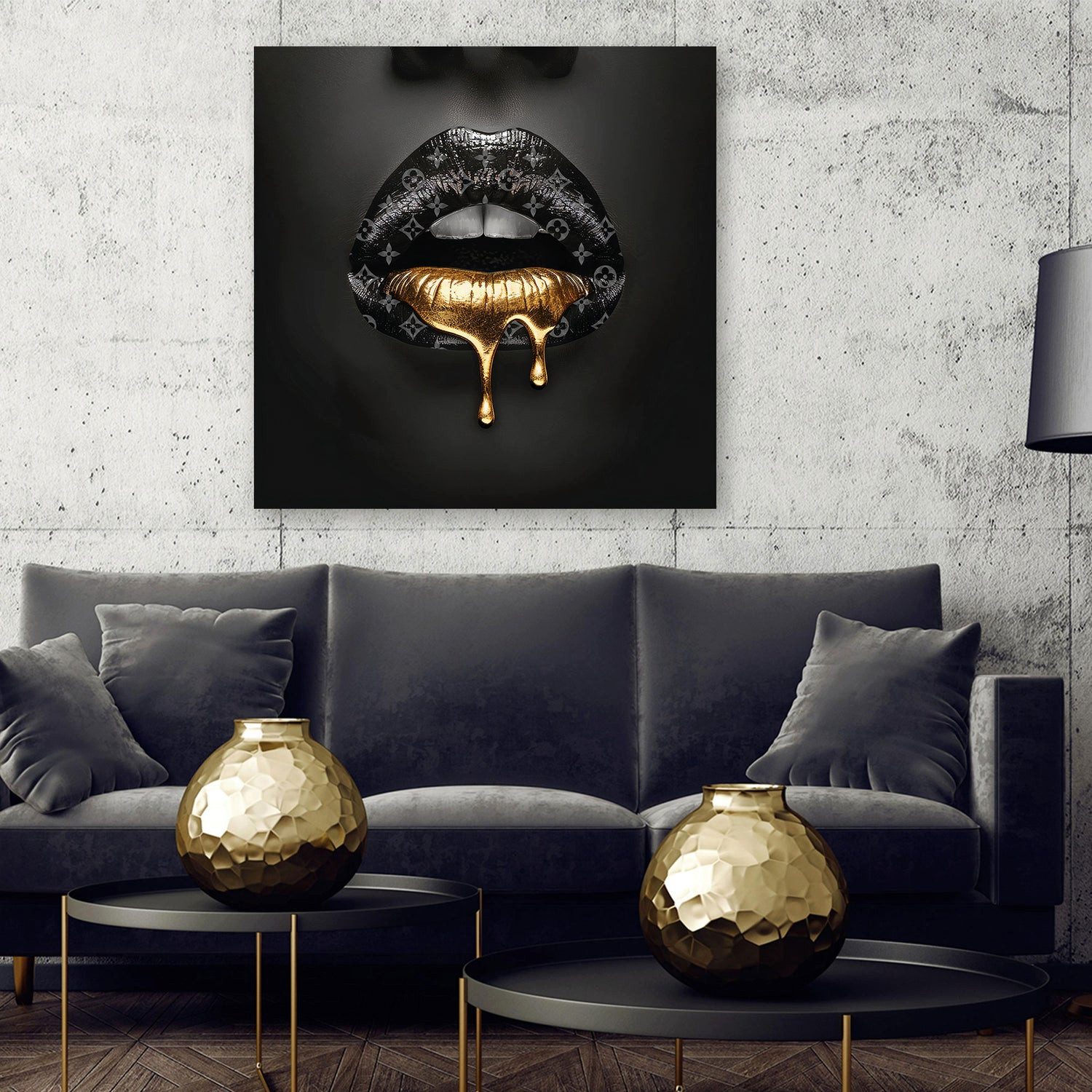Artedinoi Leinwandbild Lippen in Goldoptik mit Luxusmotiv und modernem Stil Leinwandbild Wand, Lippen in Goldoptik, modern