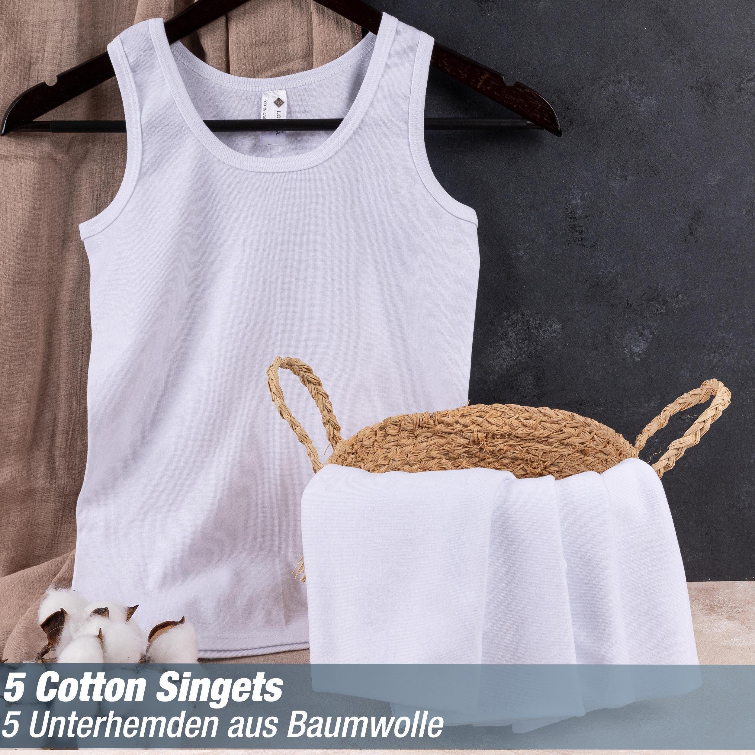LOREZA Unterhemd 5 Jungen Baumwolle Weiss ohne Unterhemden Seitennaht 100% (Spar-Packung, 5-St)