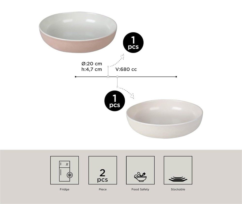 Kütahya Porselen Suppenteller Modern Schüssel Set 2tlg 20 cm Blau, Porzellan glänz