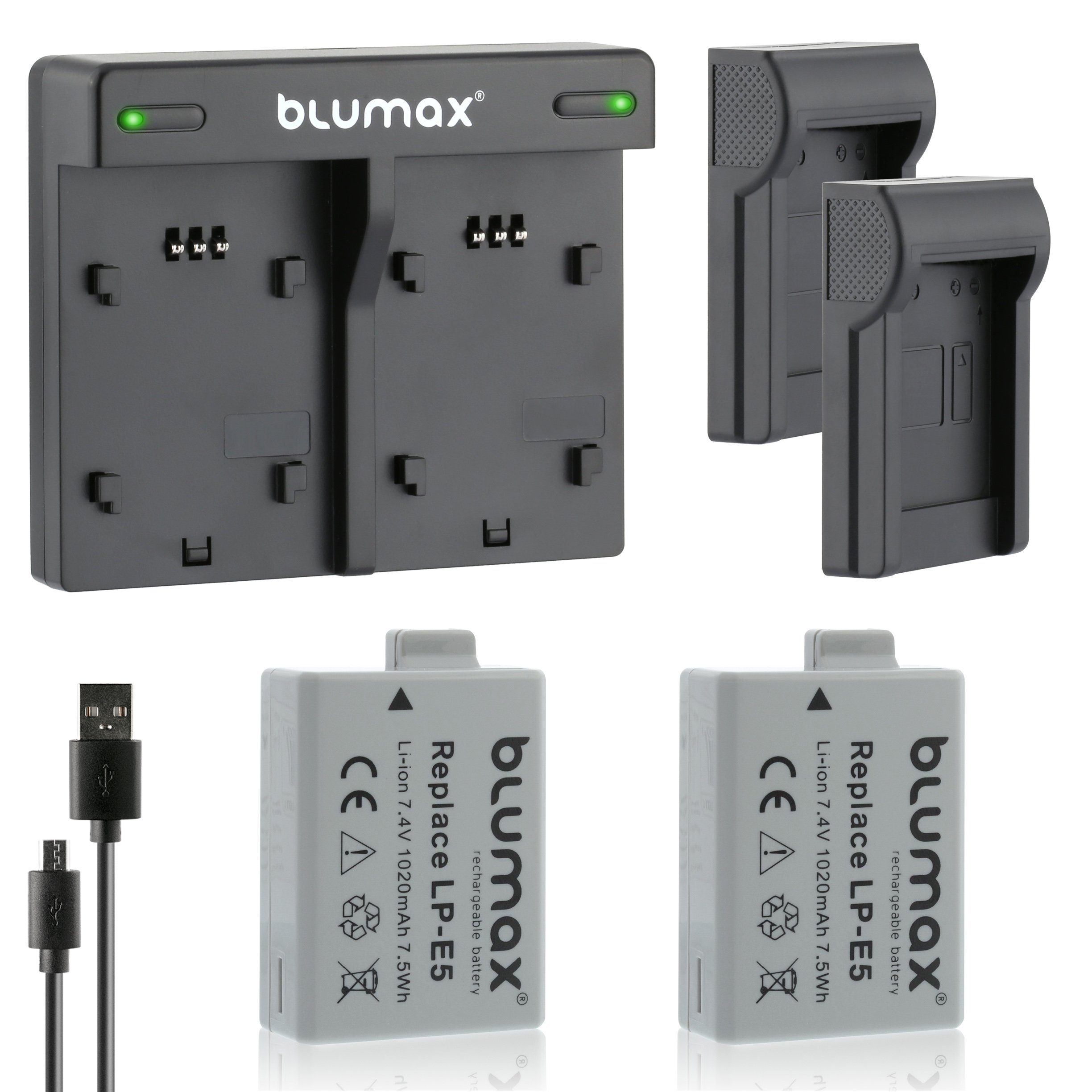 Blumax Set mit EOS 1020mAh 500D Kamera-Akku 450D LP-E5 Canon für Lader