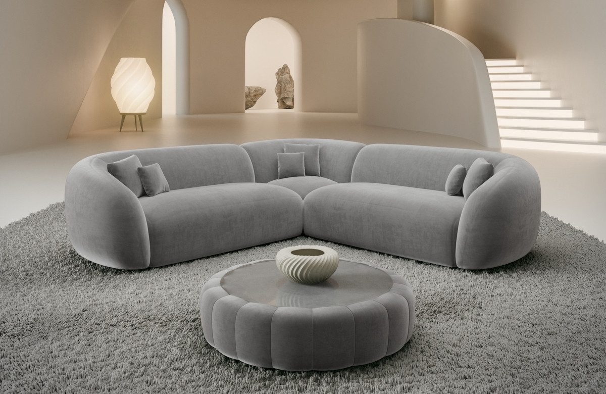 Sofa Dreams Ecksofa Sorelia L Form Luxus Polsterecke, Design, 4-Sitzer, Loungesofa, Samtstoff Bezug in Hellgrau