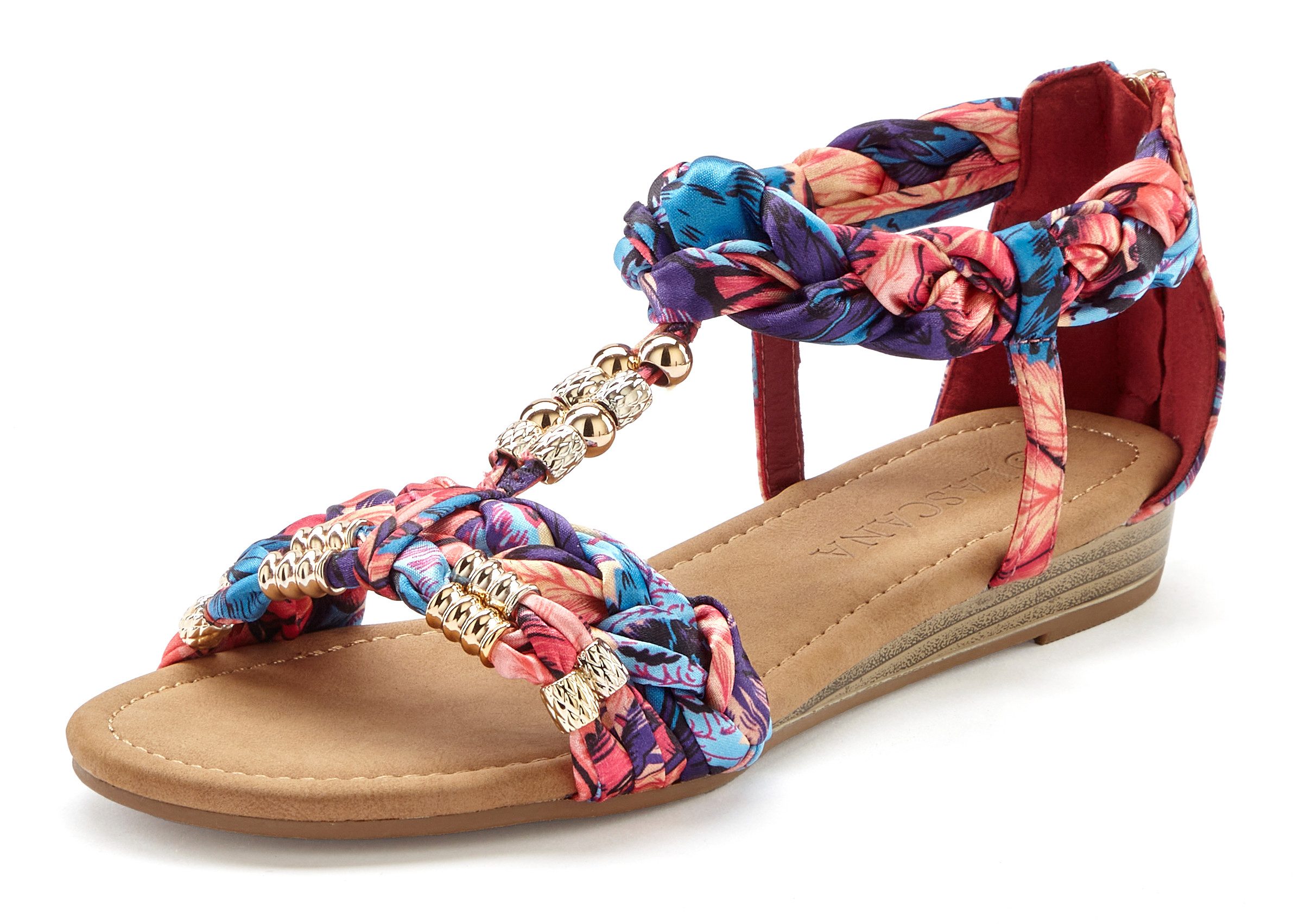 LASCANA Sommerschuh, Pantolette, offener Schuh, Sandalette, Sandale mit raffinierten Riemchen und Verzierung VEGAN