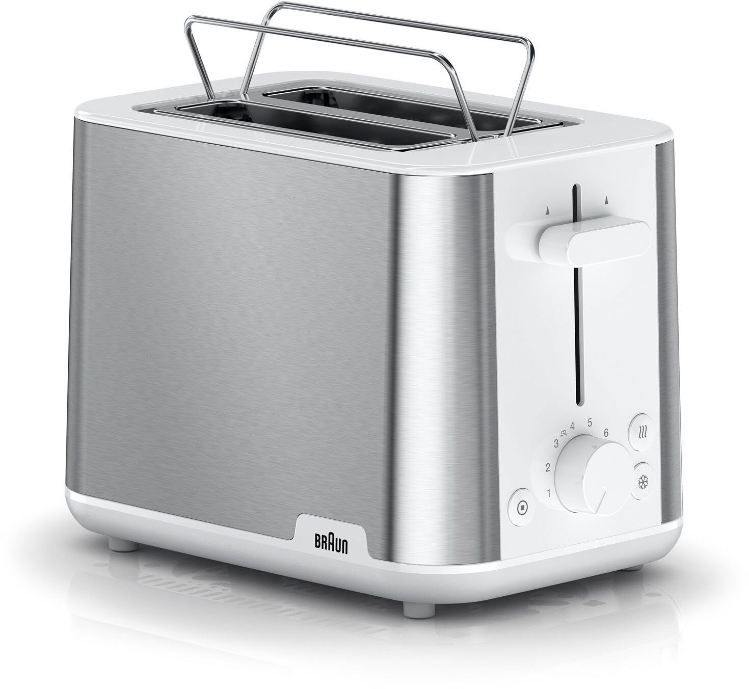 Braun Toaster PurShine HT 1510 WH - 2 Schlitze, 8 Stufen, Auftau- Aufwärmfunktion, 2 kurze Schlitze, 900 W, 900 W, Edelstahl, Automatische …