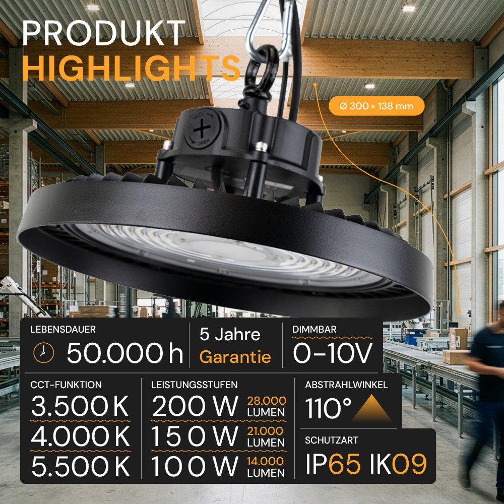 ENOVALITE LED Arbeitsleuchte ENOVALITE LED Hallenstrahler HighBay 200 W CCT einstellbar Schwarz, LED fest integriert, Farbwechsler