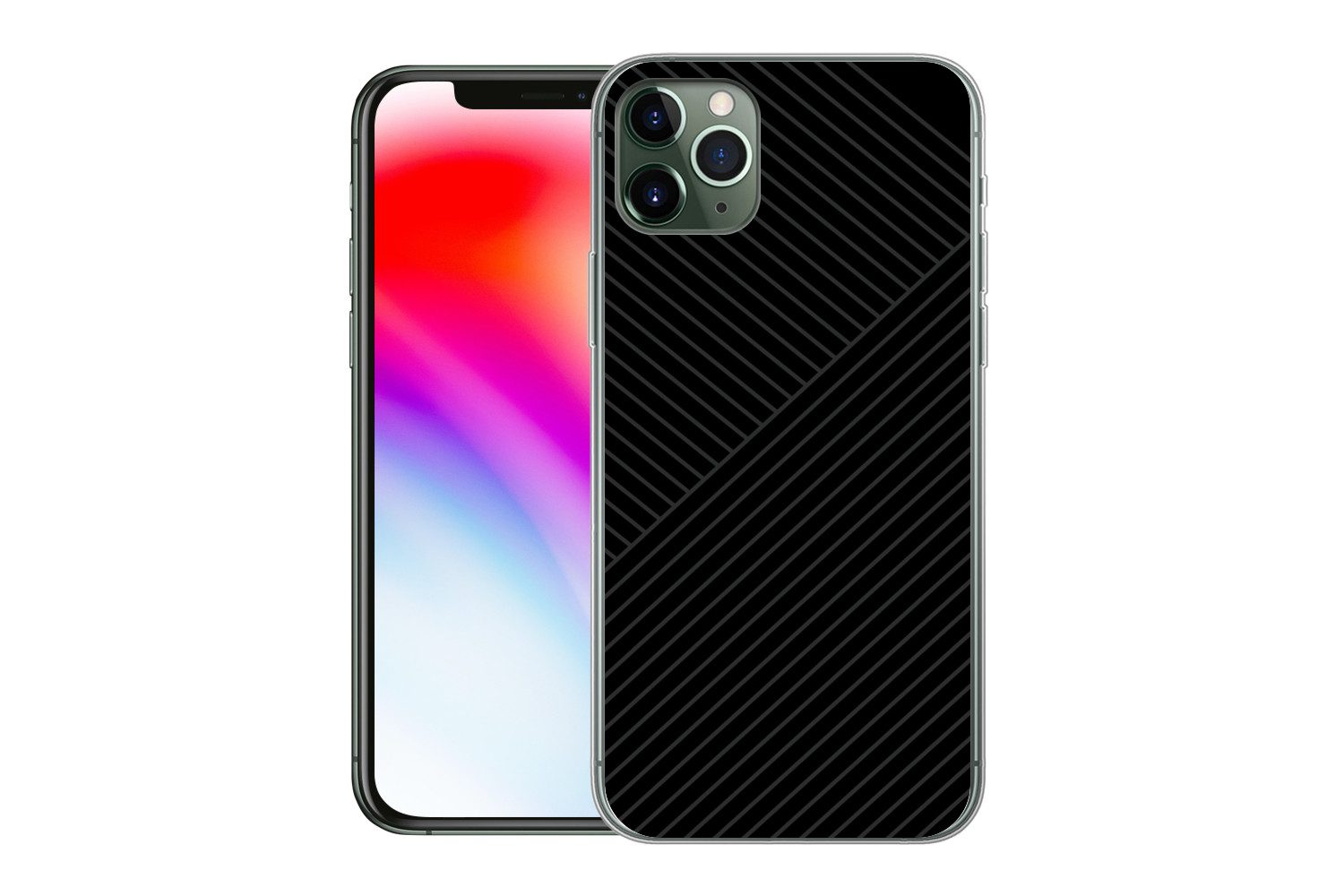 MuchoWow Handyhülle für Apple iPhone 11 Pro Max Linien - Abstrakt - Schwarz - Grau - Minim, Smartphone-Bumper, Print, Handy Schutzhülle Dünn