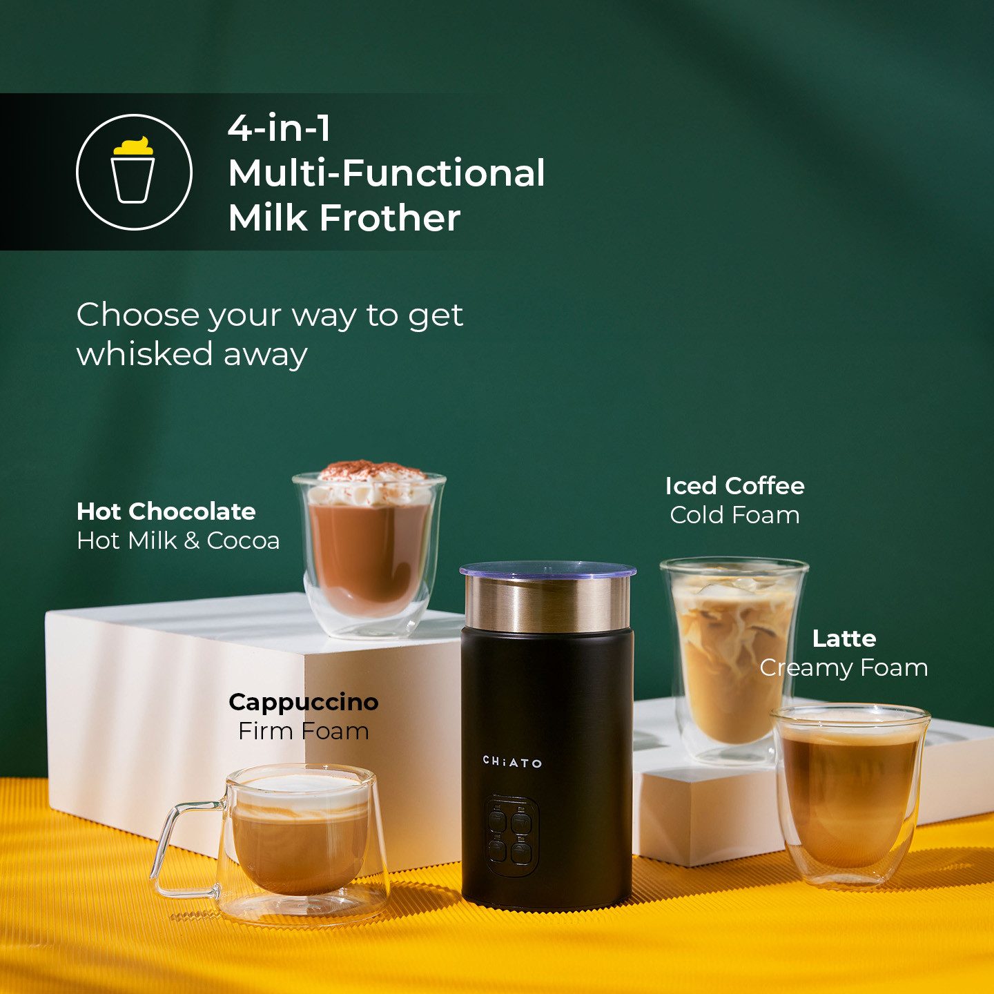 CHiATO Milchaufschäumer CHiATO milkPLAY Elektrischer Milchaufschäumer, Ltd. Ed. - Grün