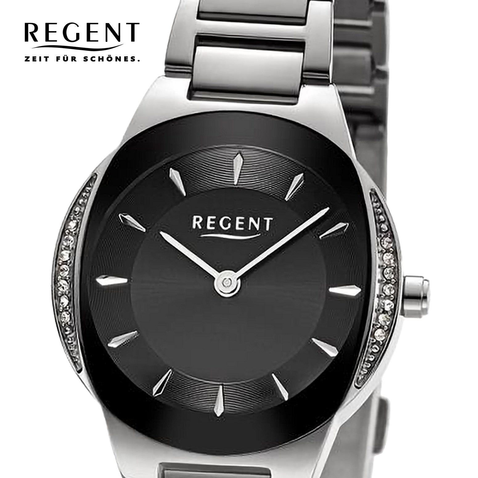 Regent Quarzuhr Regent Damen Armbanduhr Analog, (Analoguhr), Damen Armbanduhr rund, extra groß (ca. 28,5mm), Metallarmband