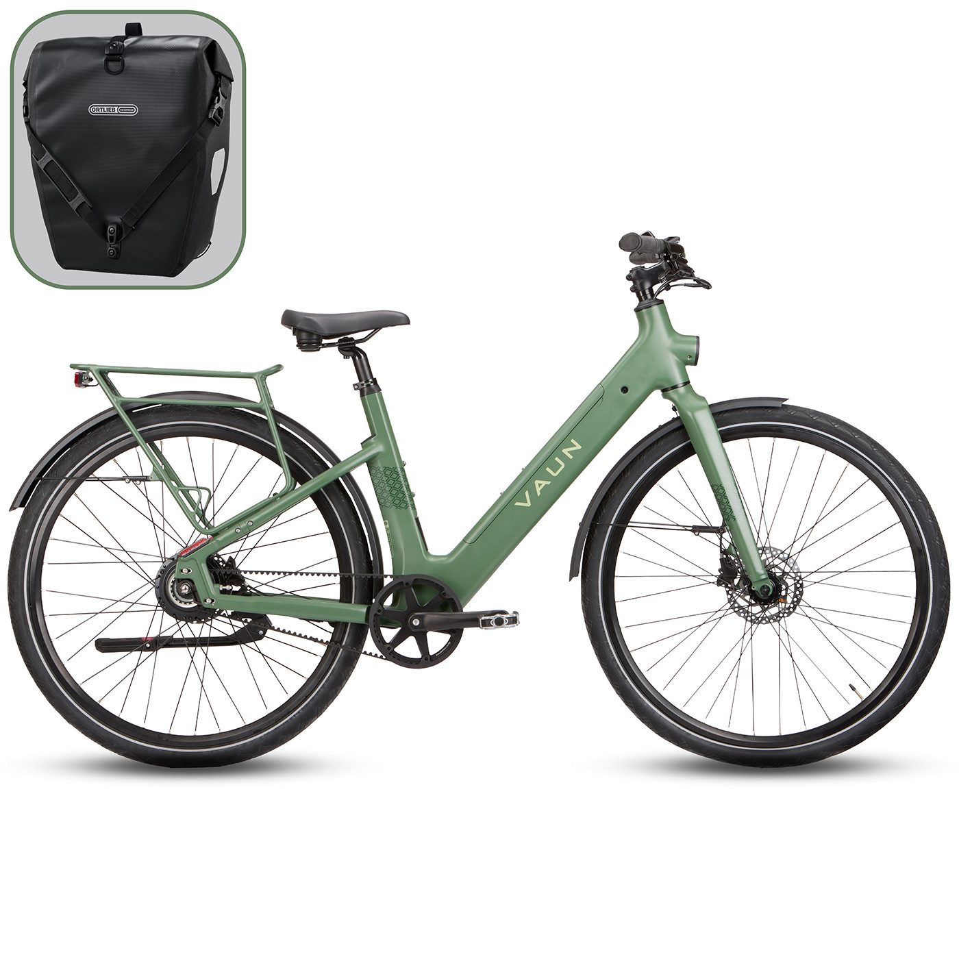 Vaun E-Bike Cityrad VAUN Sight Cityrad mit Ortlieb Tasche, Heckmotor, 417 Wh, Elektrofahrrad für Alltag und Einkauf