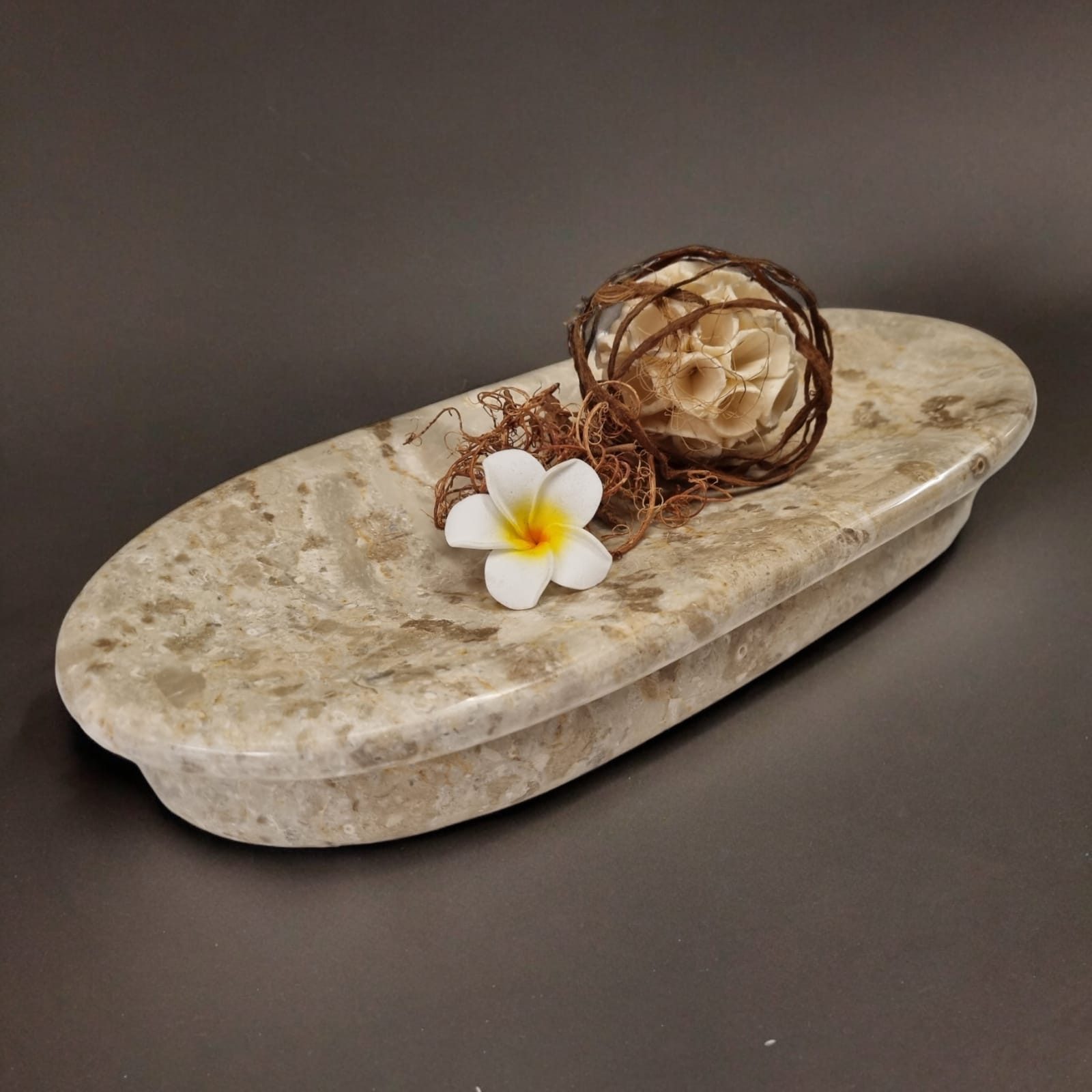 Kinaree Dekoschale Deko Schale länglich Marmor, Marmor, Naturstein, beige, poliert, oval