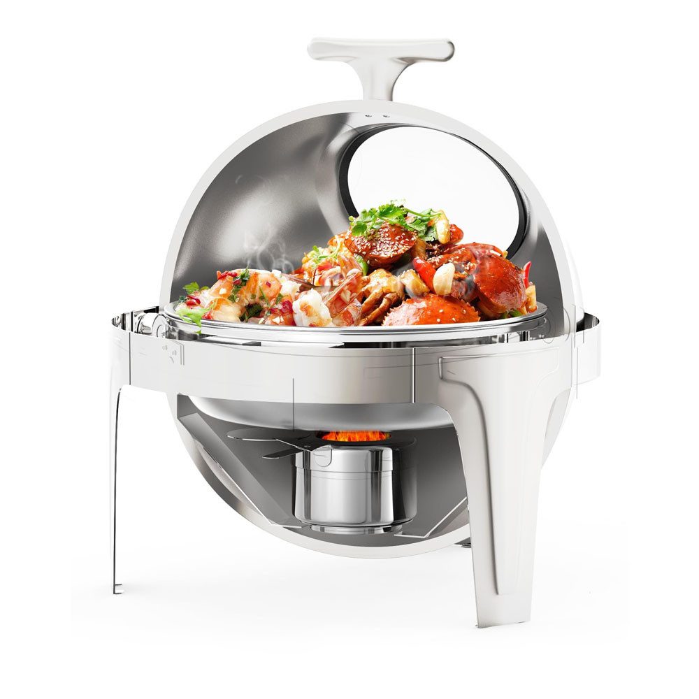 GarveeMore Speisenwärmer 6,3 Quart Edelstahl Runde Rolle Top Chafing Geschirr Buffet Set