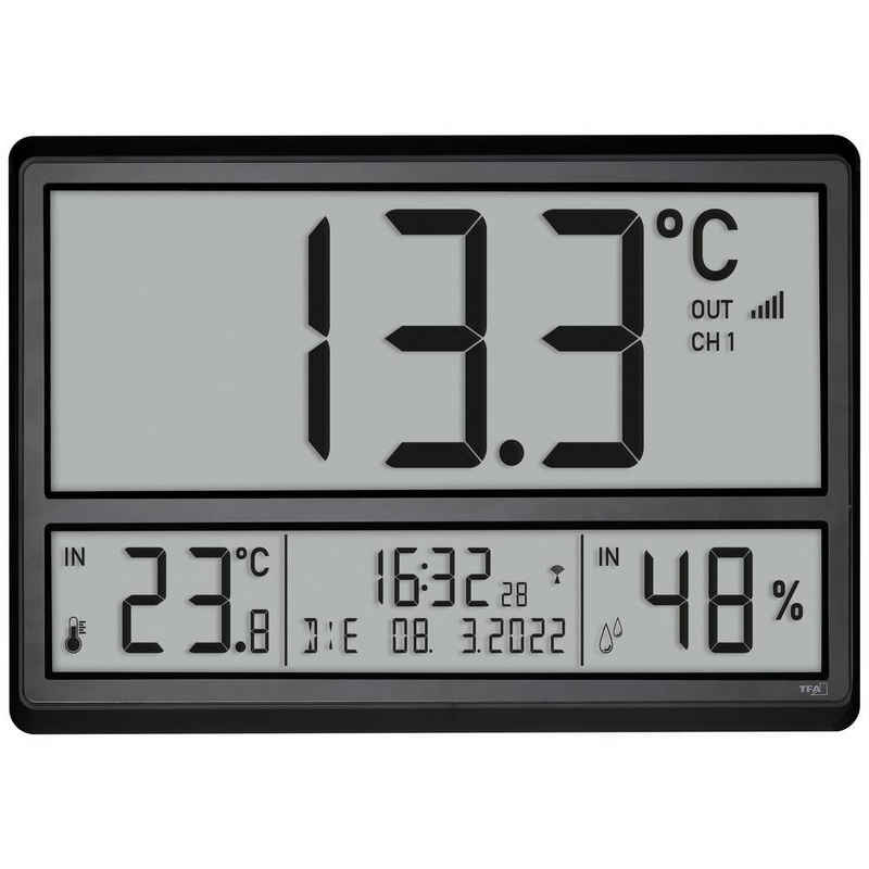 TFA Dostmann Wanduhr Digitale XL-Funkuhr mit Außentemperatur und (Großes Display)