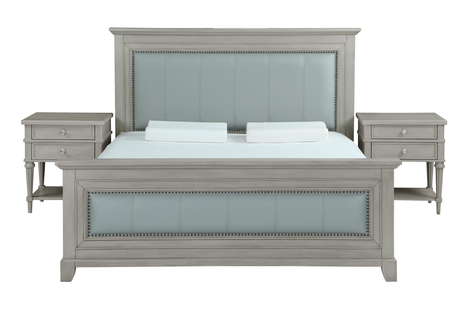 JVmoebel Bettgestell Elegantes Holz Doppelbett in Grau mit Nachttischen (1-tlg), Made in Europa