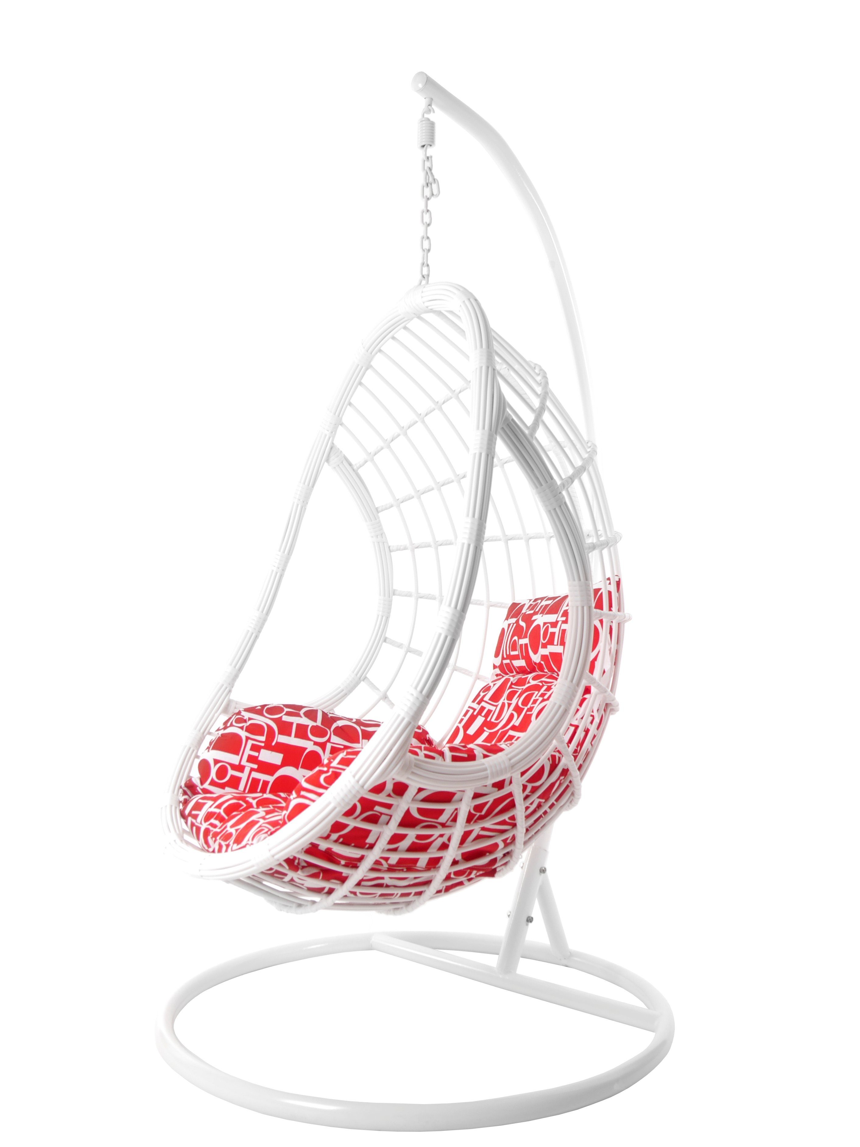 KIDEO Hängesessel Hängesessel PALMANOVA, Schwebesessel mit Gestell und Nest-Kissen, weiße und moderne Loungemöbel buchstabenmuster rot (3100 red letter)