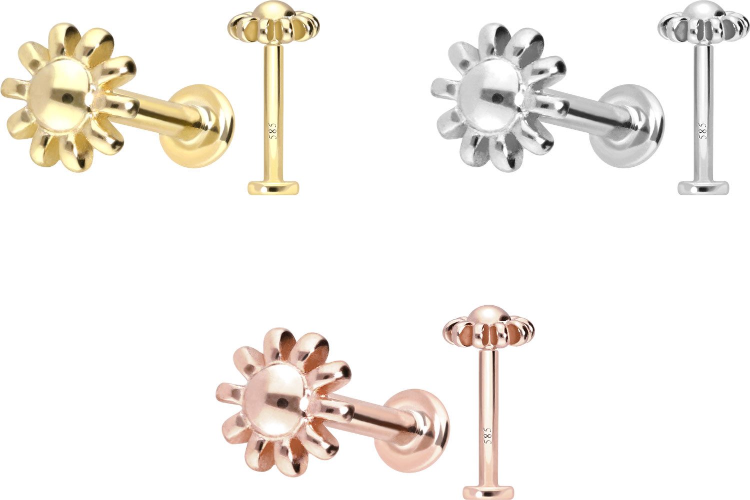 PIERCINGLINE Piercing-Set 14 Karat Gold Labret mit Push Fit BLUME (Labrets, 1-tlg)