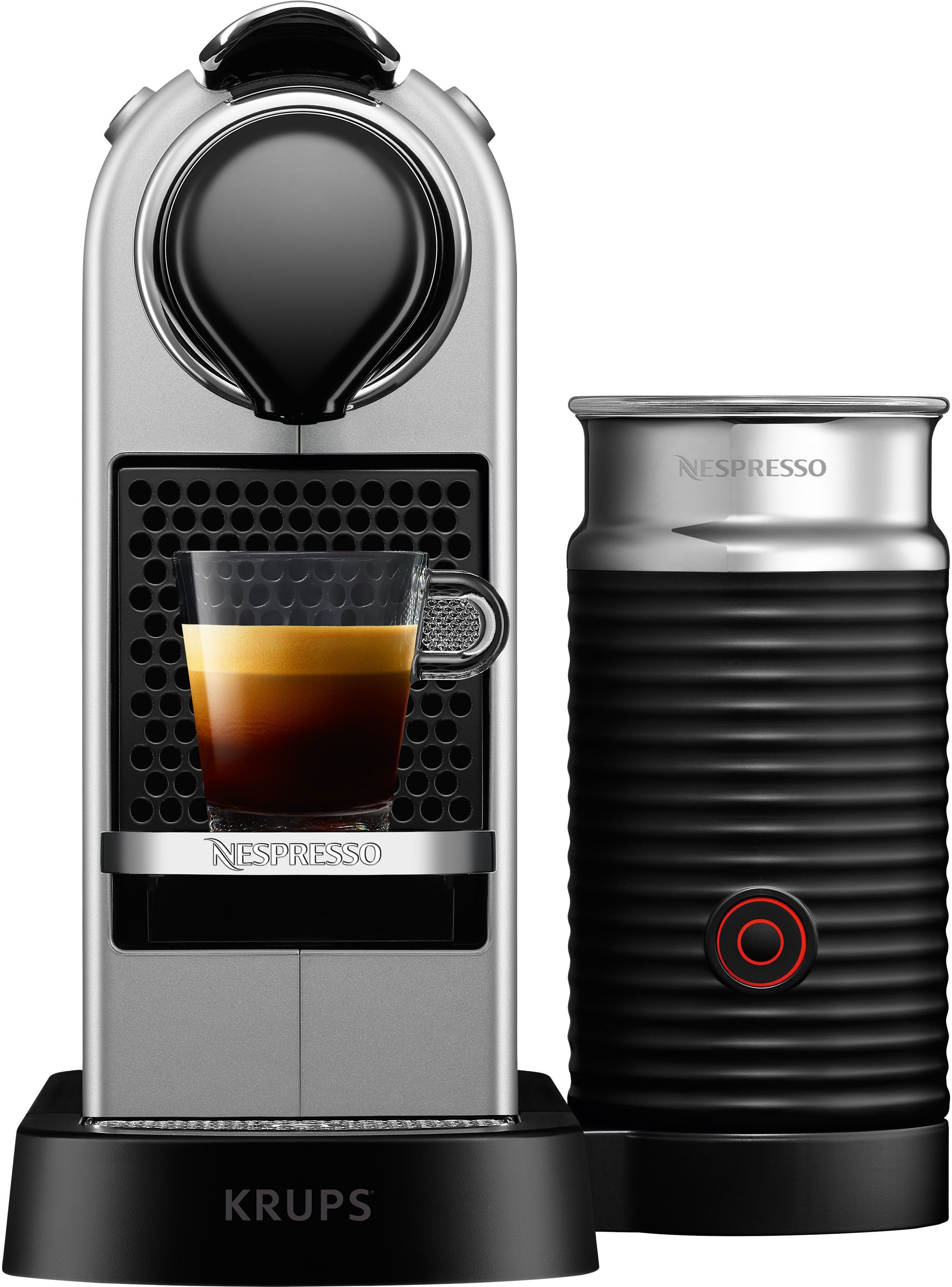 NESPRESSO Kapselmaschine XN761B CitiZ & Milk von Krups, inkl. Aeroccino Milchaufschäumer, Willkommenspaket mit 7 Kapseln