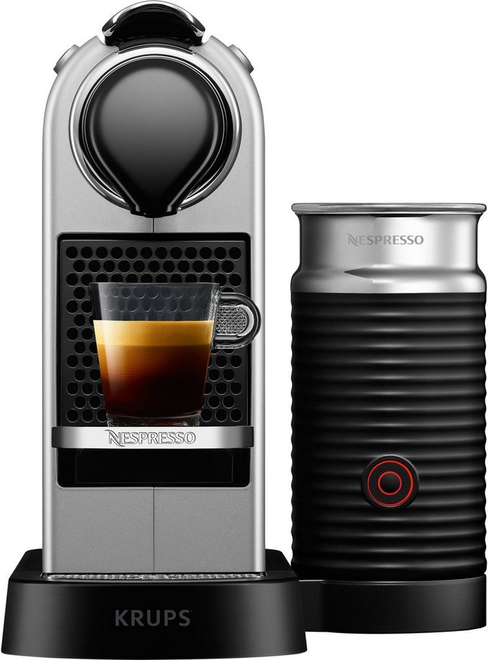 Nespresso Kapselmaschine XN761B CitiZ & Milk von Krups, inkl. Aeroccino  Milchaufschäumer, Willkommenspaket mit 14 Kapseln