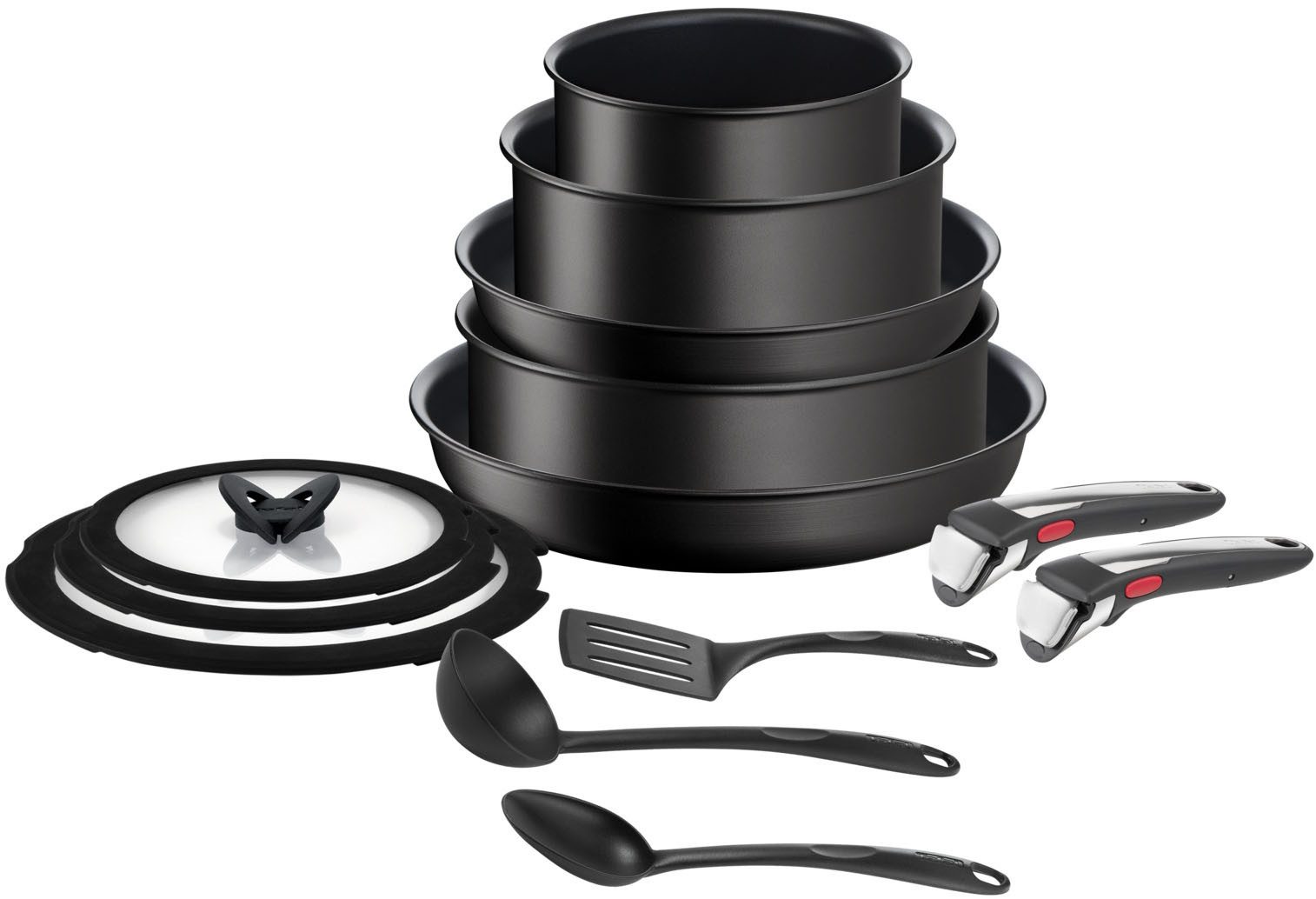 Tefal Topf-Set Ingenio Unlimited On, Topf und Pfannenset abnehmbarer Griff, stapelbar, Aluminium (Set, 13-tlg., Kasserollen 16/20/24cm, Pfannen 24/28cm, Griffe, Deckel, Küchenhelfer), platzsparend, Pfannen Induktion mit Antihaftversiegelung, L39593