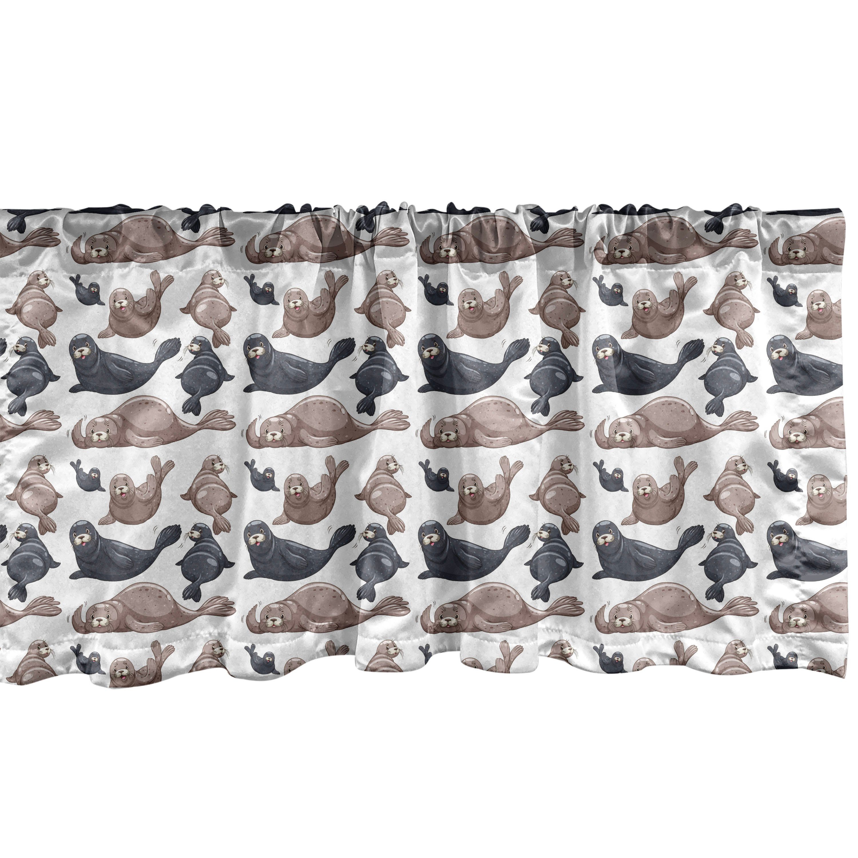 Scheibengardine Vorhang Volant für Küche Schlafzimmer Dekor mit Stangentasche, Abakuhaus, Microfaser, Exotisch Wild Tropical Sea Lion