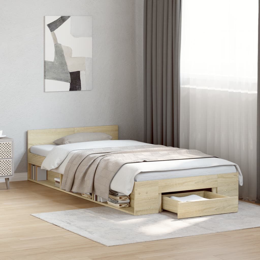 Bettgestell mit Schublade Sonoma-Eiche 193x78x45 cm Massivholz