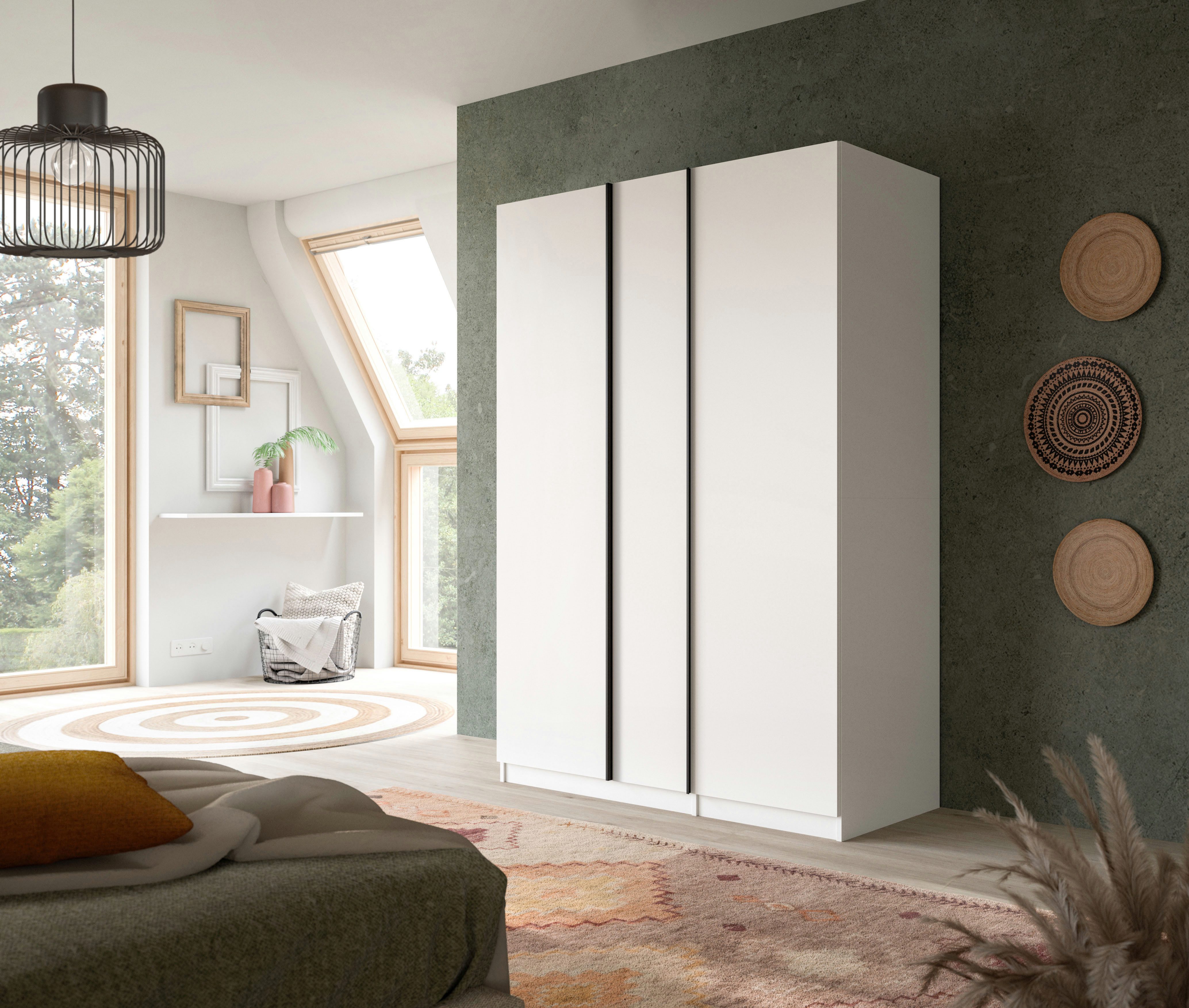 Home affaire Kleiderschrank BENDINGO, Schlafzimmerschrank, Schrank, Garderobenschrank (OTTO BESTSELLER, Garderobe & Schlafzimmer) Breite 130cm, weiß, 3-türig, inkl. 2 Kleiderstangen und 2 Ablageböden