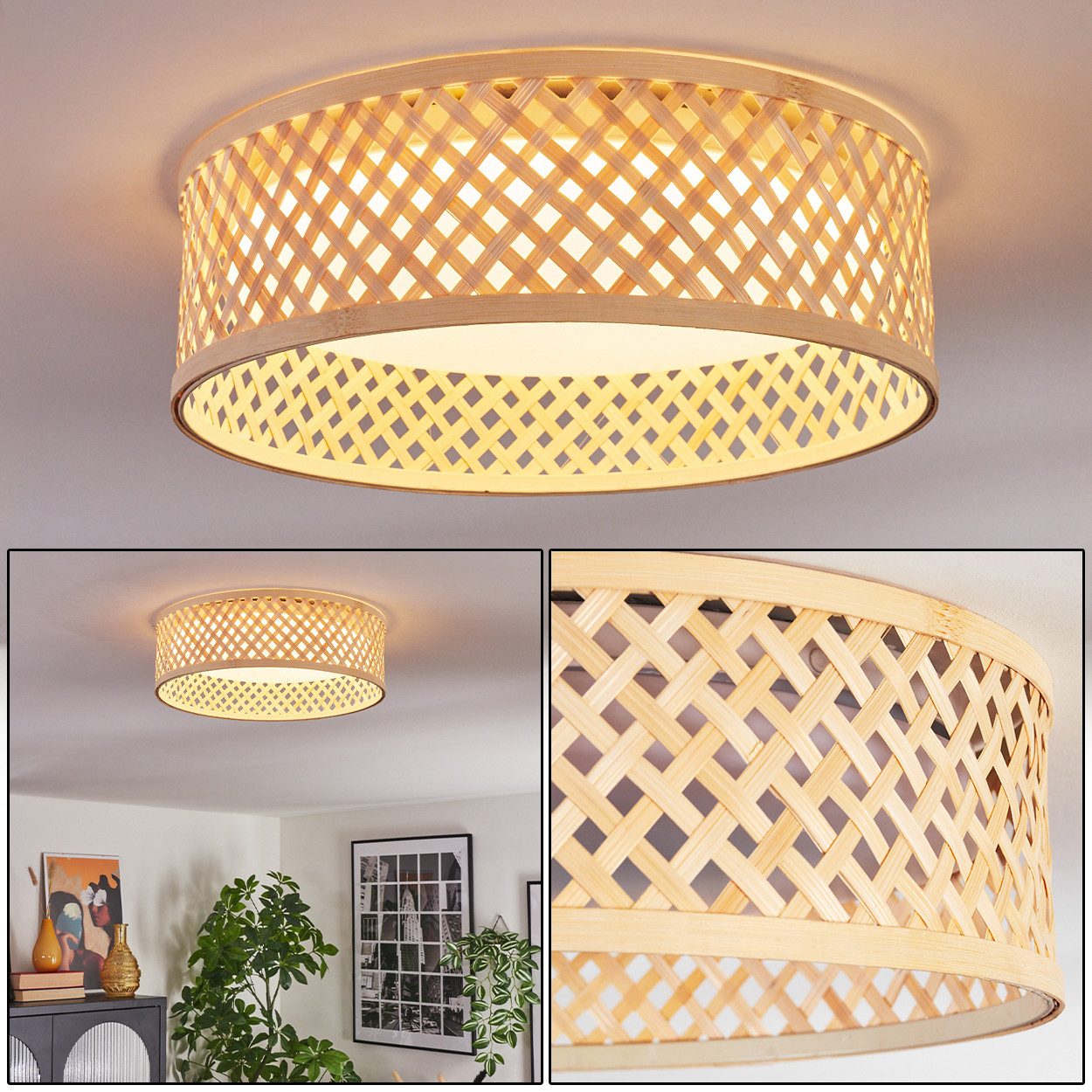 hofstein Deckenleuchte Deckenlampe aus Metall/Bambus/Kunststoff in günstig online kaufen