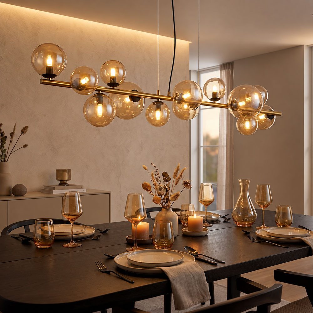 GLOBO LIGHTING LED Pendelleuchte, Leuchtmittel inklusive, Hängeleuchte Decken Pendelleuchte amber messing Kugel LED L 120 cm
