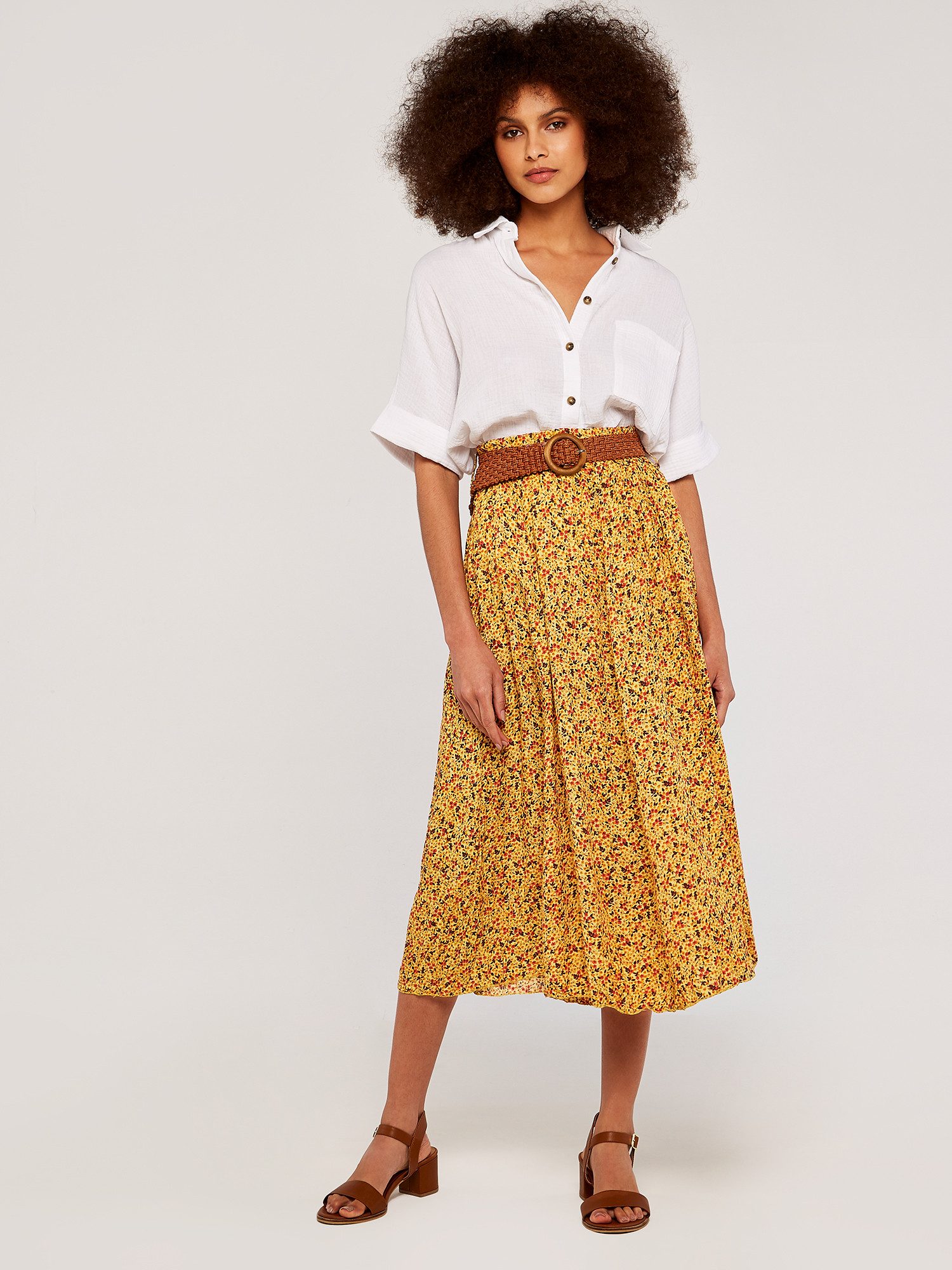 Apricot Midirock Microditsy Belted Midi Skirt, günstig online kaufen
