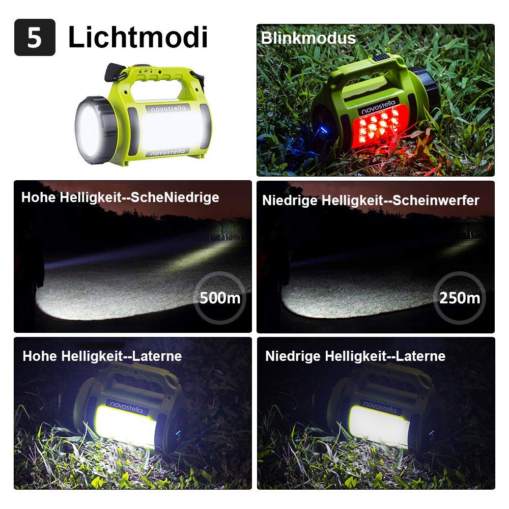 Handscheinwerfer wiederaufladbare Taschenlampe, Campinglampe Laterne Tragbar Novostella LED