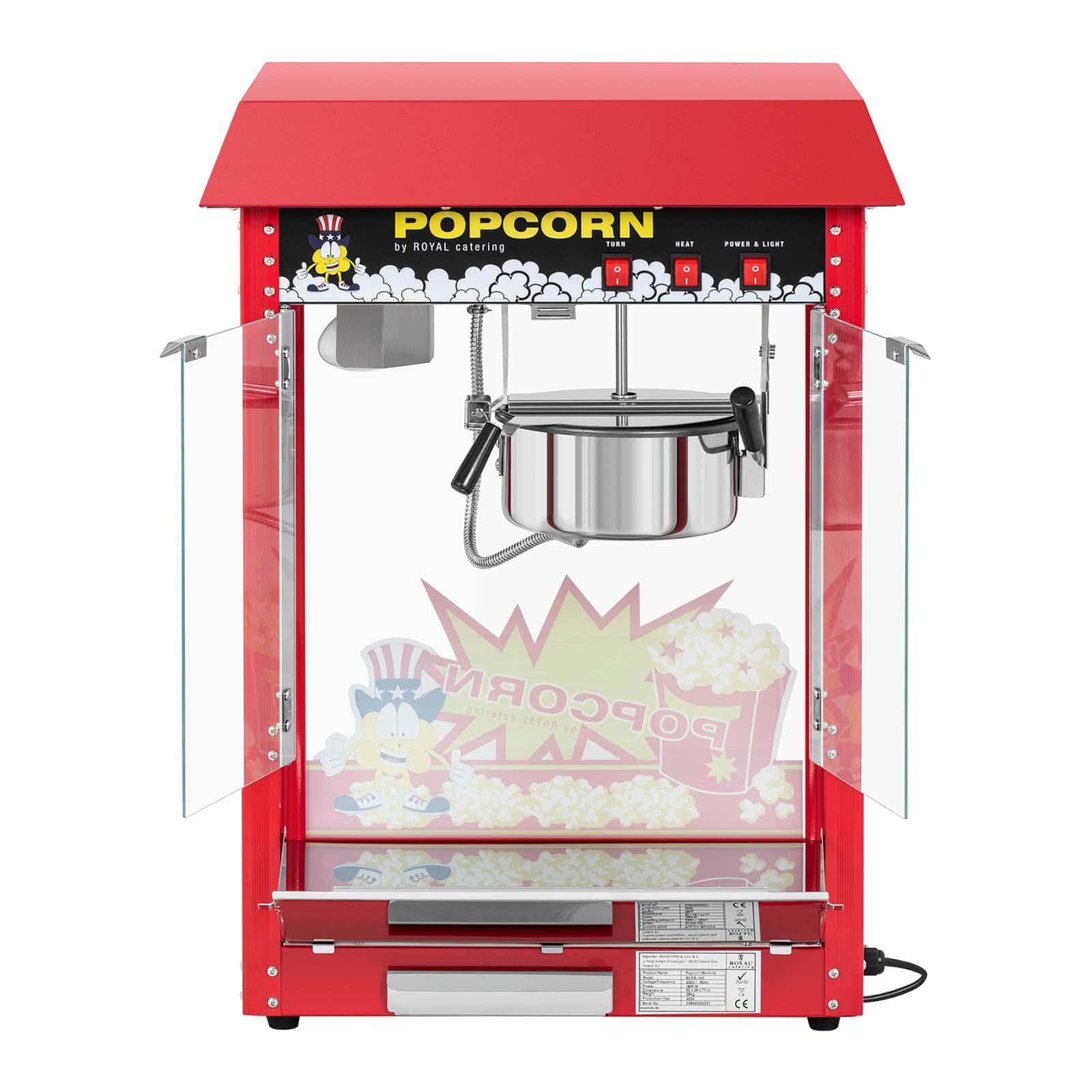 Popcornmaschine Edelstahl,gehärtetesglas,Teflonmaterial 1600W Popcornmaschine Kleine Royal Catering