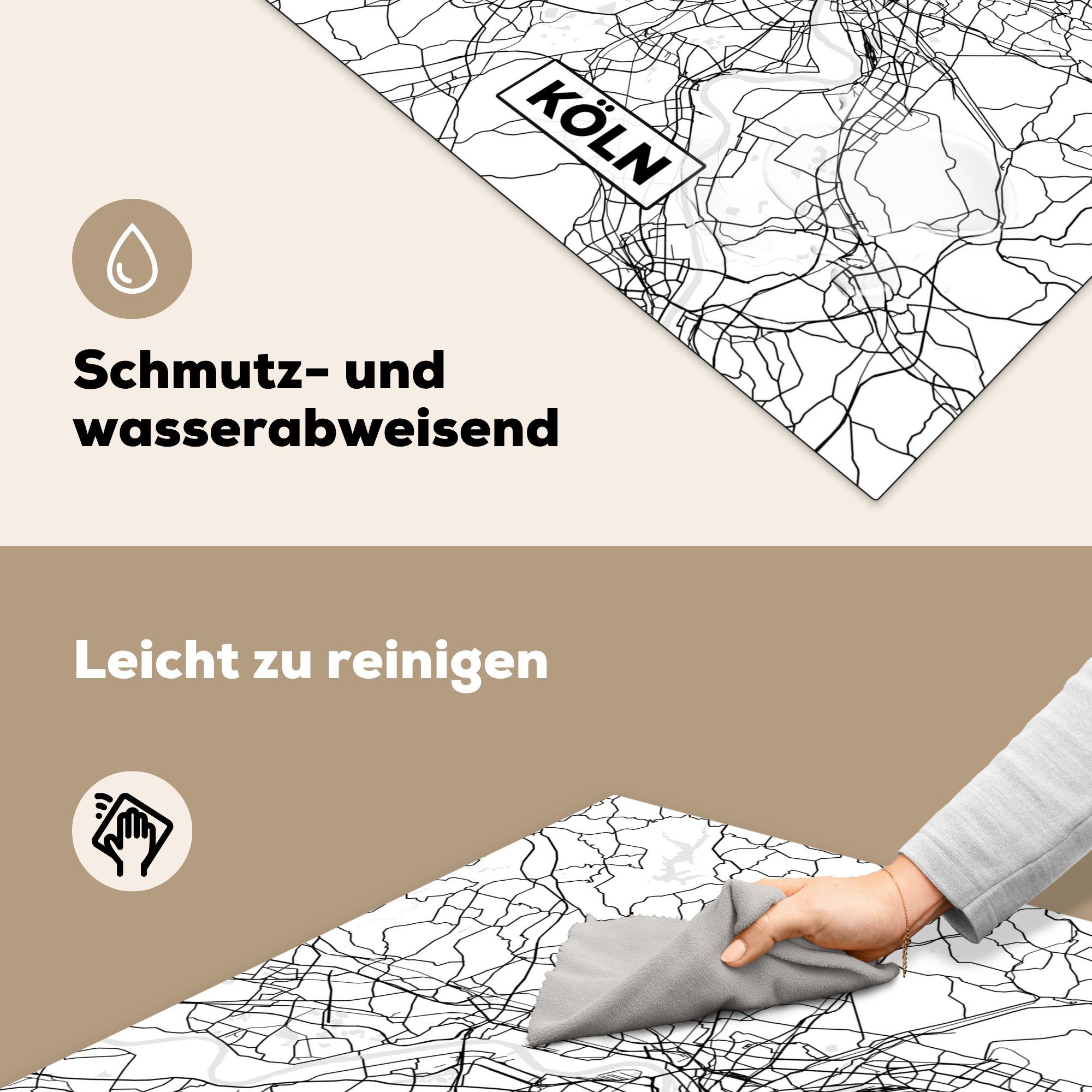 MuchoWow Karte, Karte für Herdblende-/Abdeckplatte Köln (1 cm, Arbeitsplatte Ceranfeldabdeckung, - tlg), - - 78x78 Vinyl, Stadtplan küche
