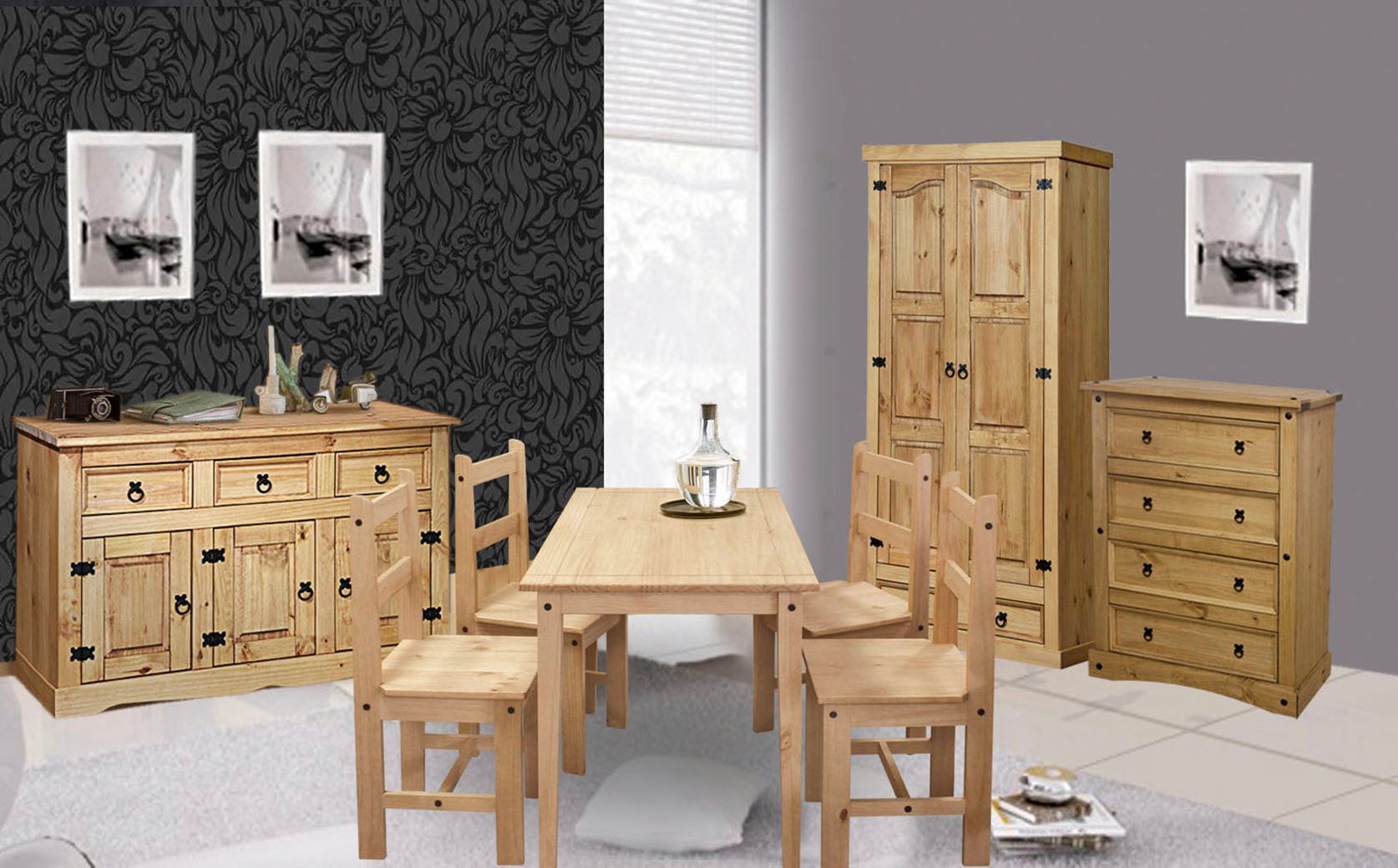 Home affaire Essgruppe, (Set, 5-tlg), Holzoberfläche honigfarbend gewachst