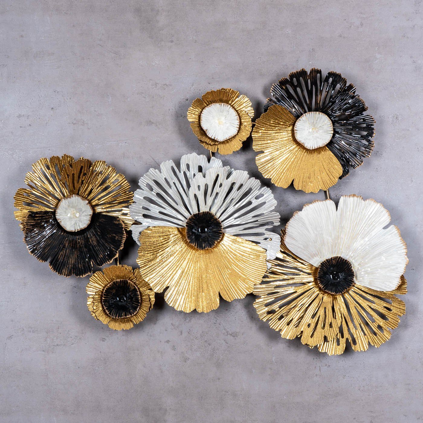 Levandeo® Metallbild, Metallbild 75x53cm Wandbild Blüte Metall Schwarz Gold günstig online kaufen